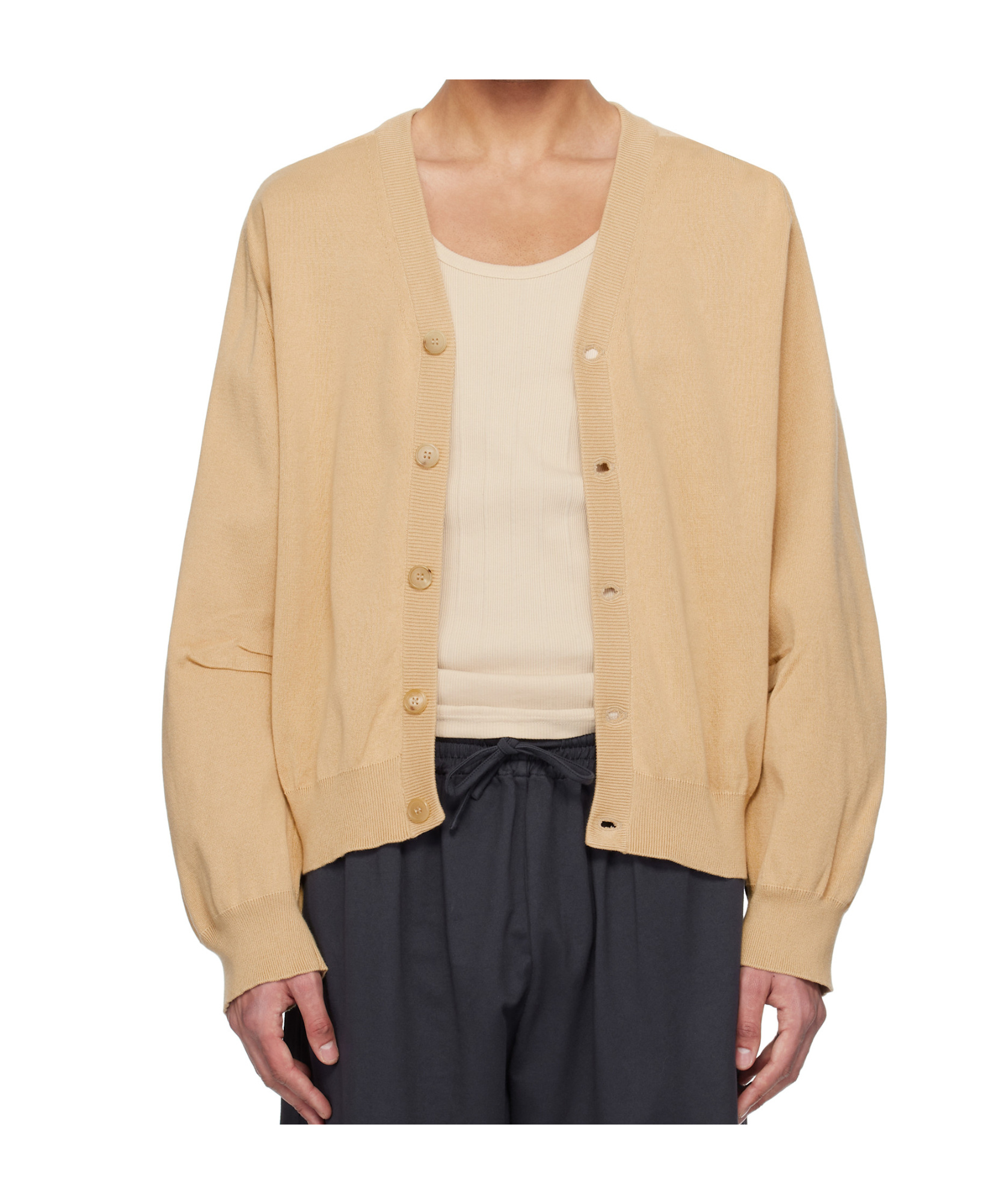 Hed Mayner Beige V Neck Cardigan In Beige