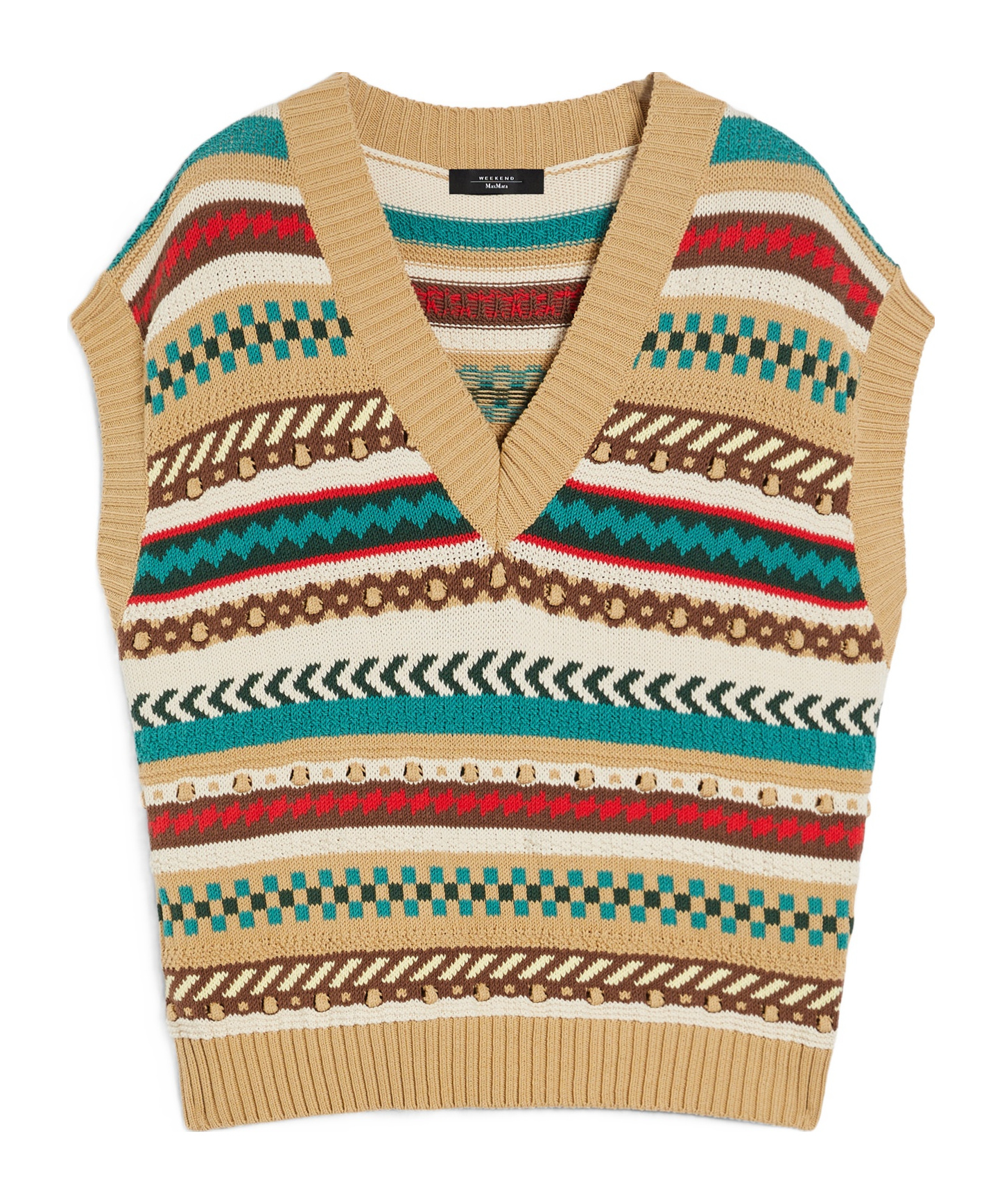 Weekend Max Mara Omens Biscuit Vicino Stripe Cotton-blend Knitted Vest In Nude