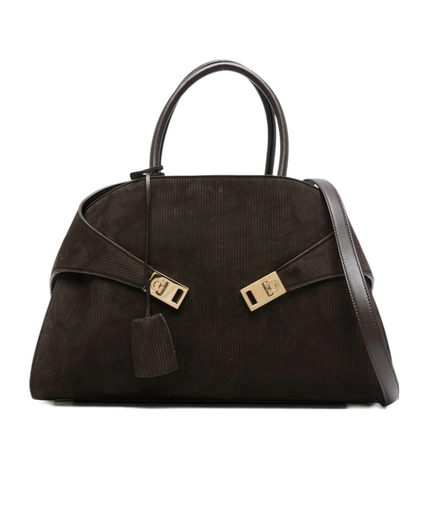 Ferragamo Double Handle Shoulder Bag In Black