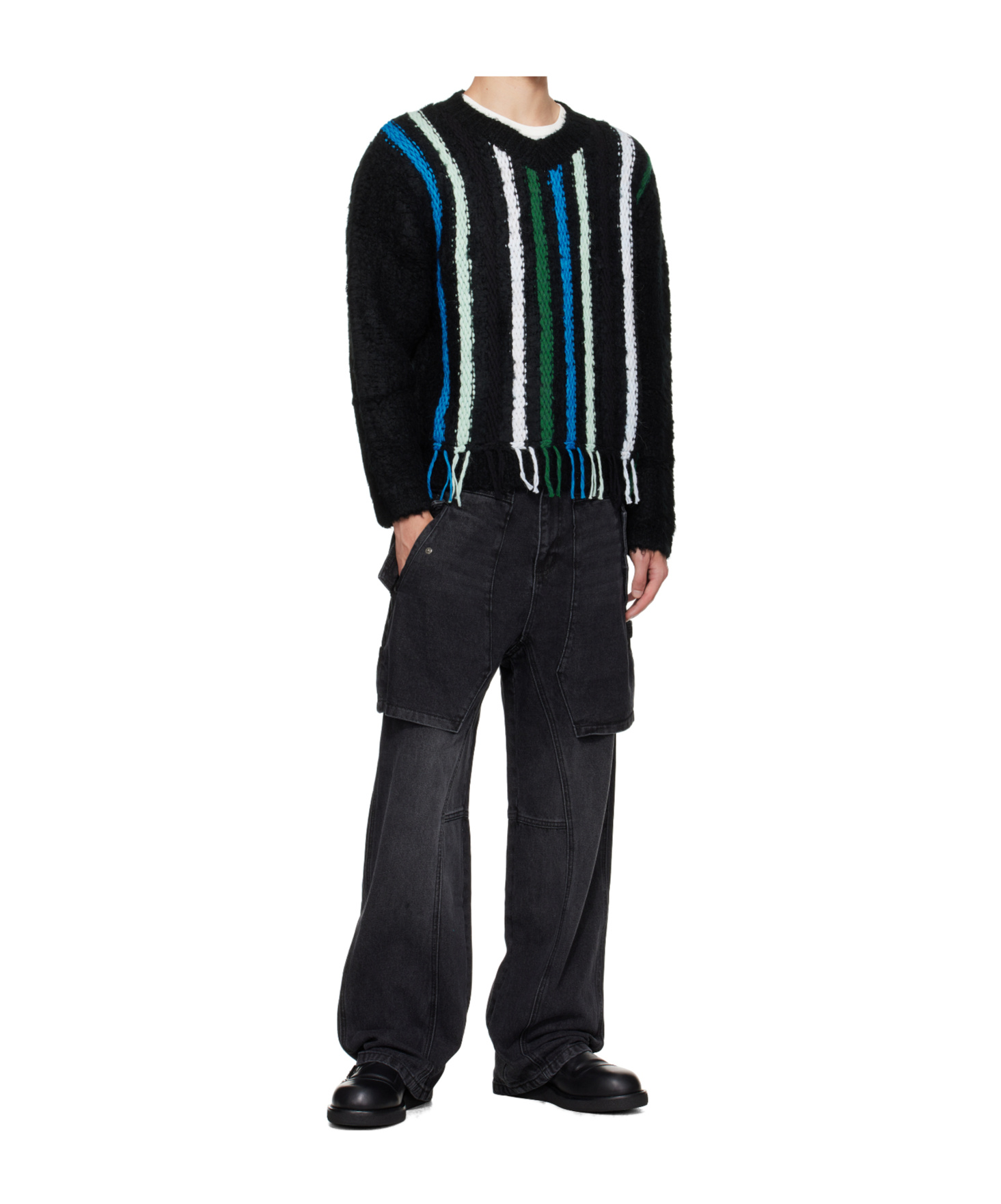 Andersson Bell Black V-neck Reverse Stripe Sweater In Black