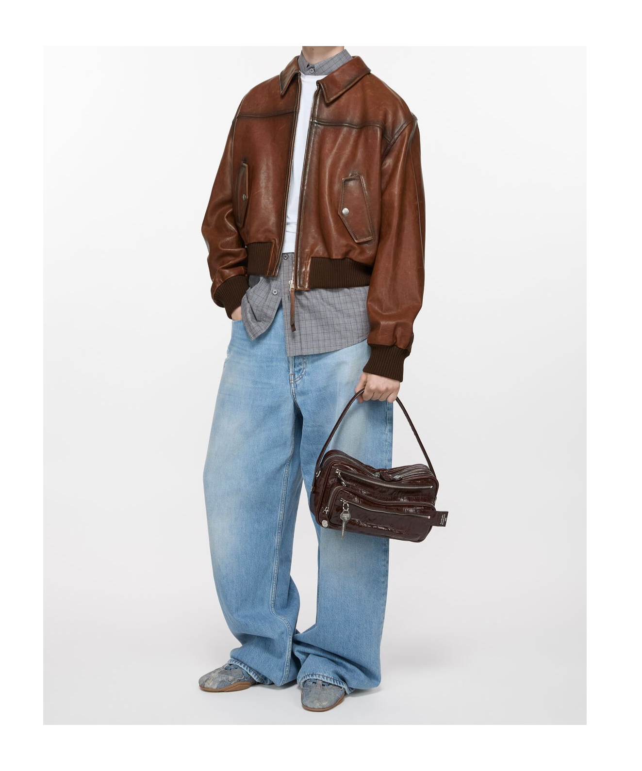 Acne Studios Pilot Leather Jacket In Brown