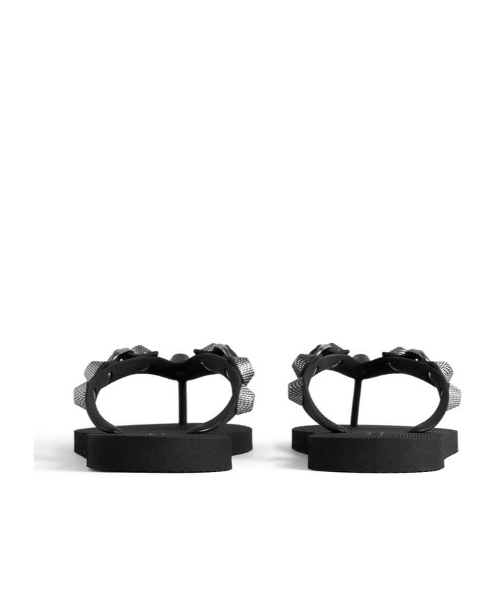 Balenciaga 'cagole' Black Rhinestoned Thong Sandals With Buckle On The Front In Tech Fabric Woman In Black