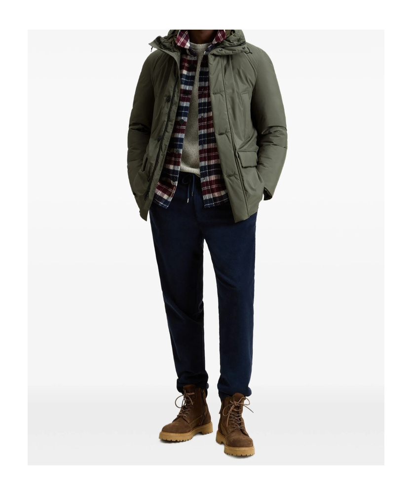 Woolrich Hooded Button-fastening Padded Jacket In Green