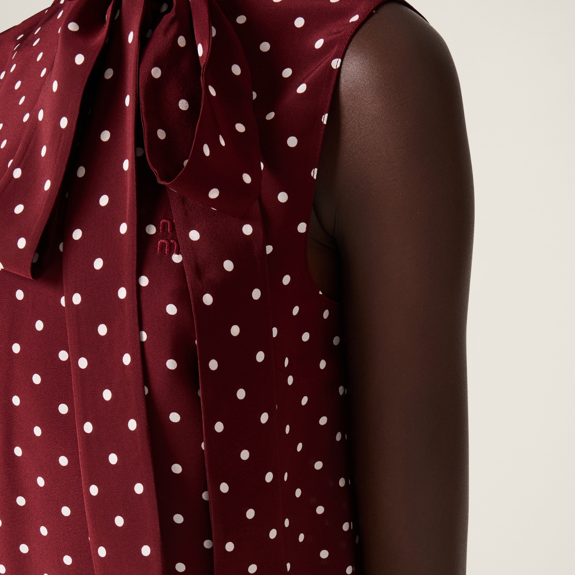 Miu Miu Polka Dot Crepe De Chine Scarf Collar Top In Red