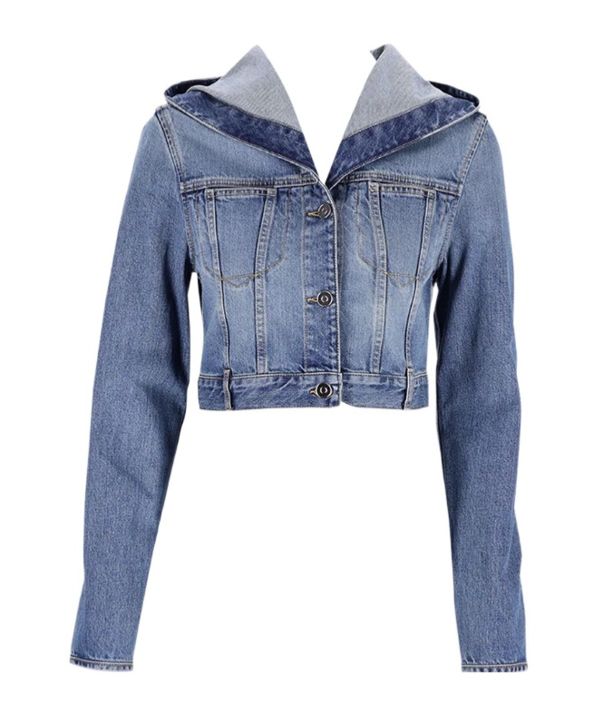 Alaïa Hooded Denim Jacket With Cinched Waist In Blue