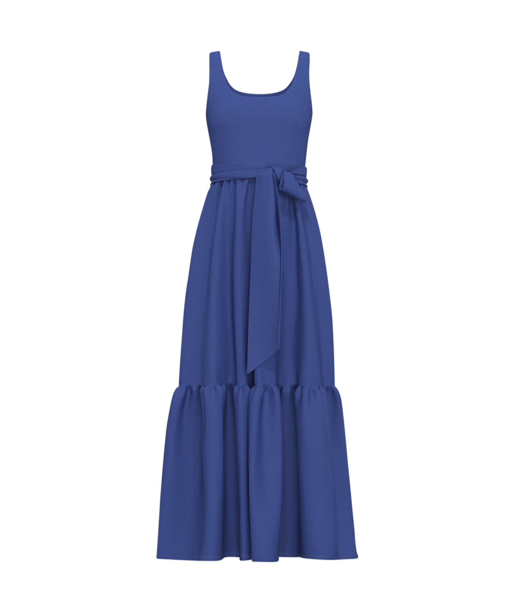 Marella Long Poplin Flounce Dress In Blue