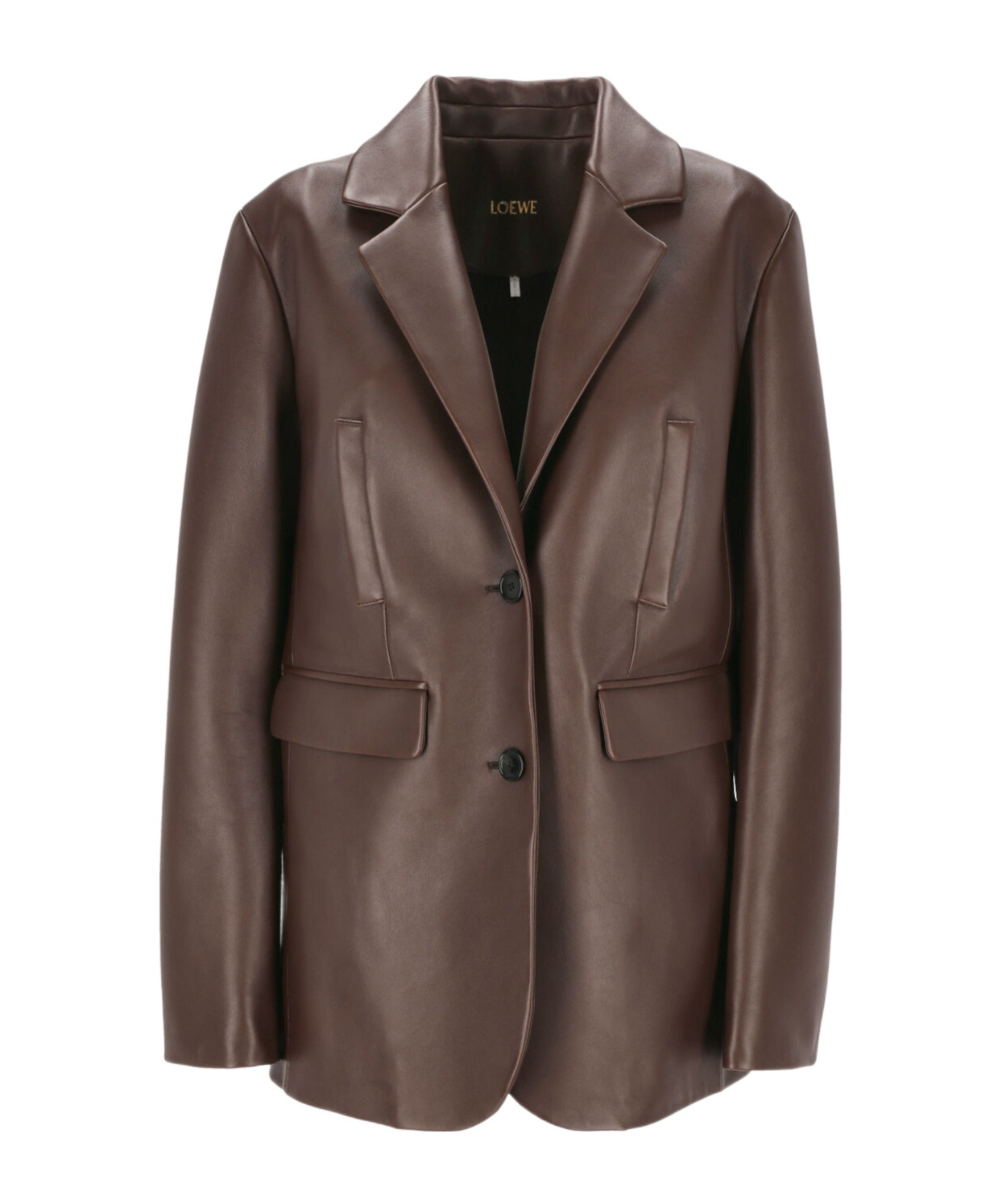 Shop Loewe Single-breasted Leather Jacket In Brown