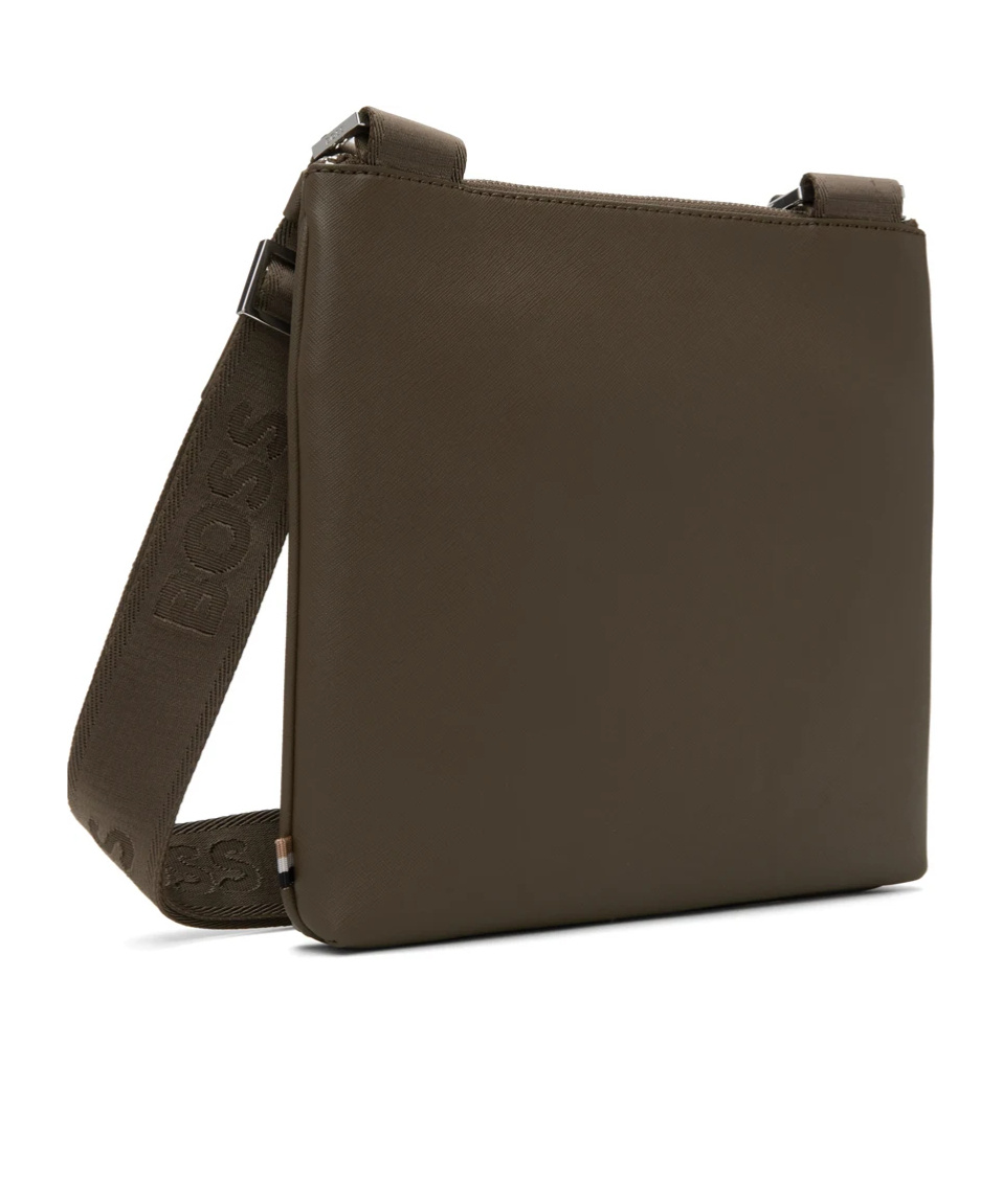 Hugo Boss Logo Zipper Crossbody Bag In Green
