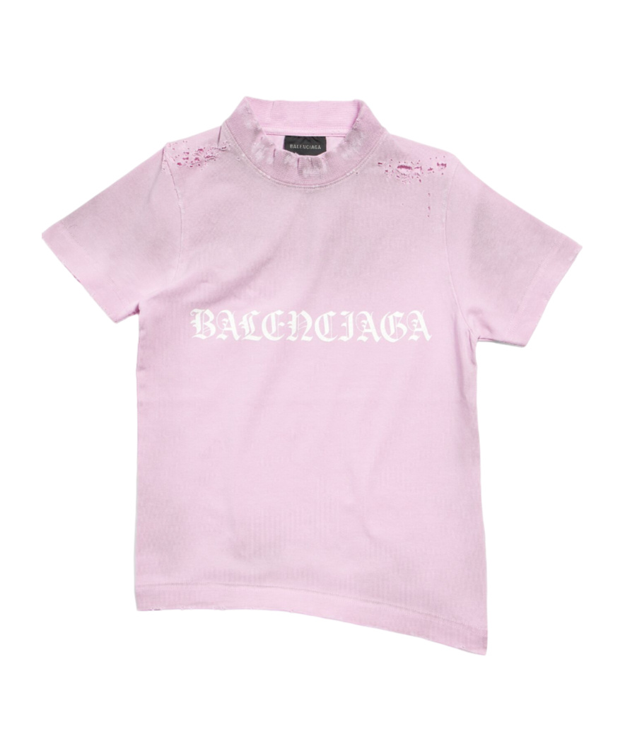 Balenciaga Logo-print Distressed T-shirt In Pink