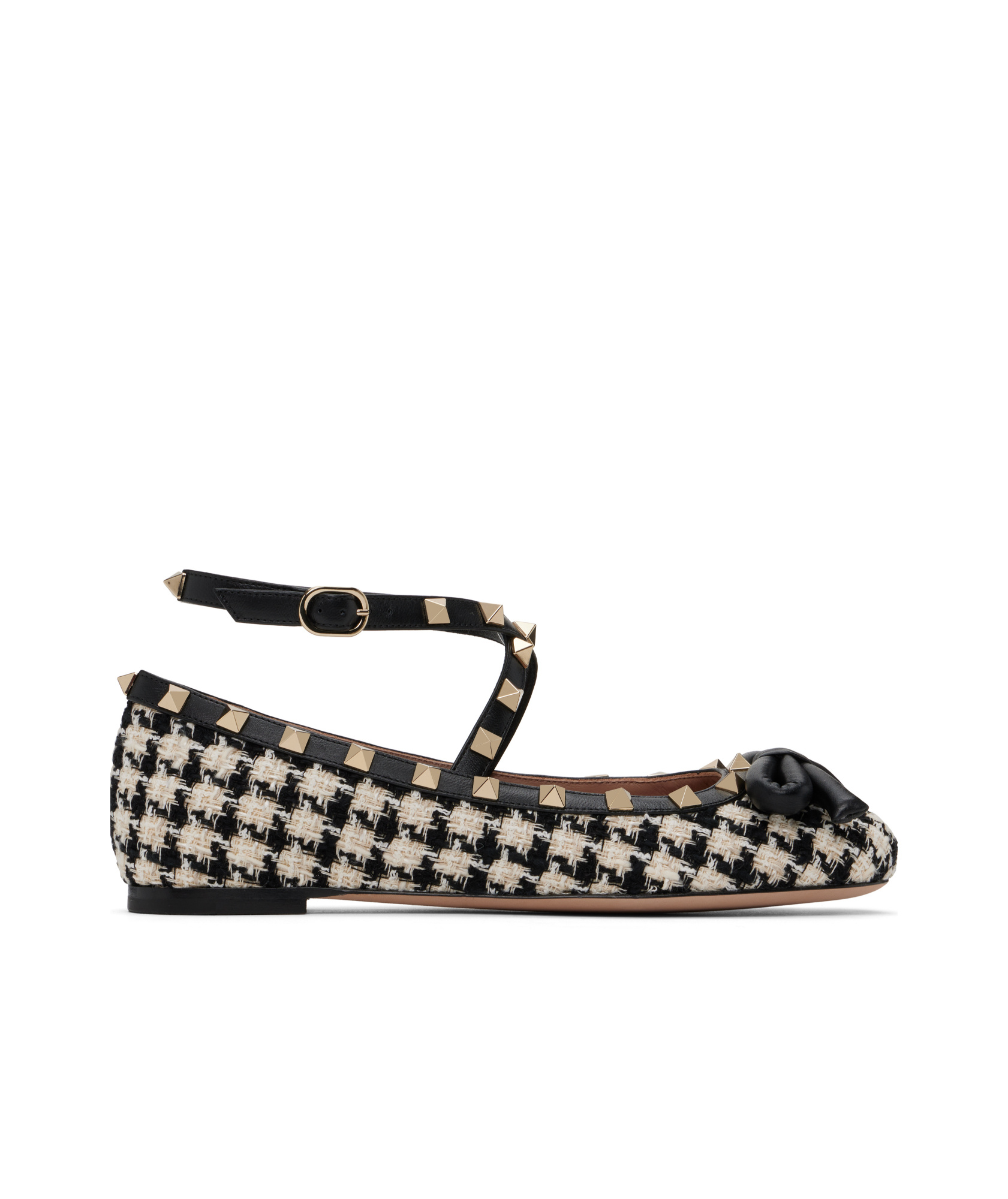 Valentino Mesh Rockstud Embellished Pointed Toe Ballerinas In Black