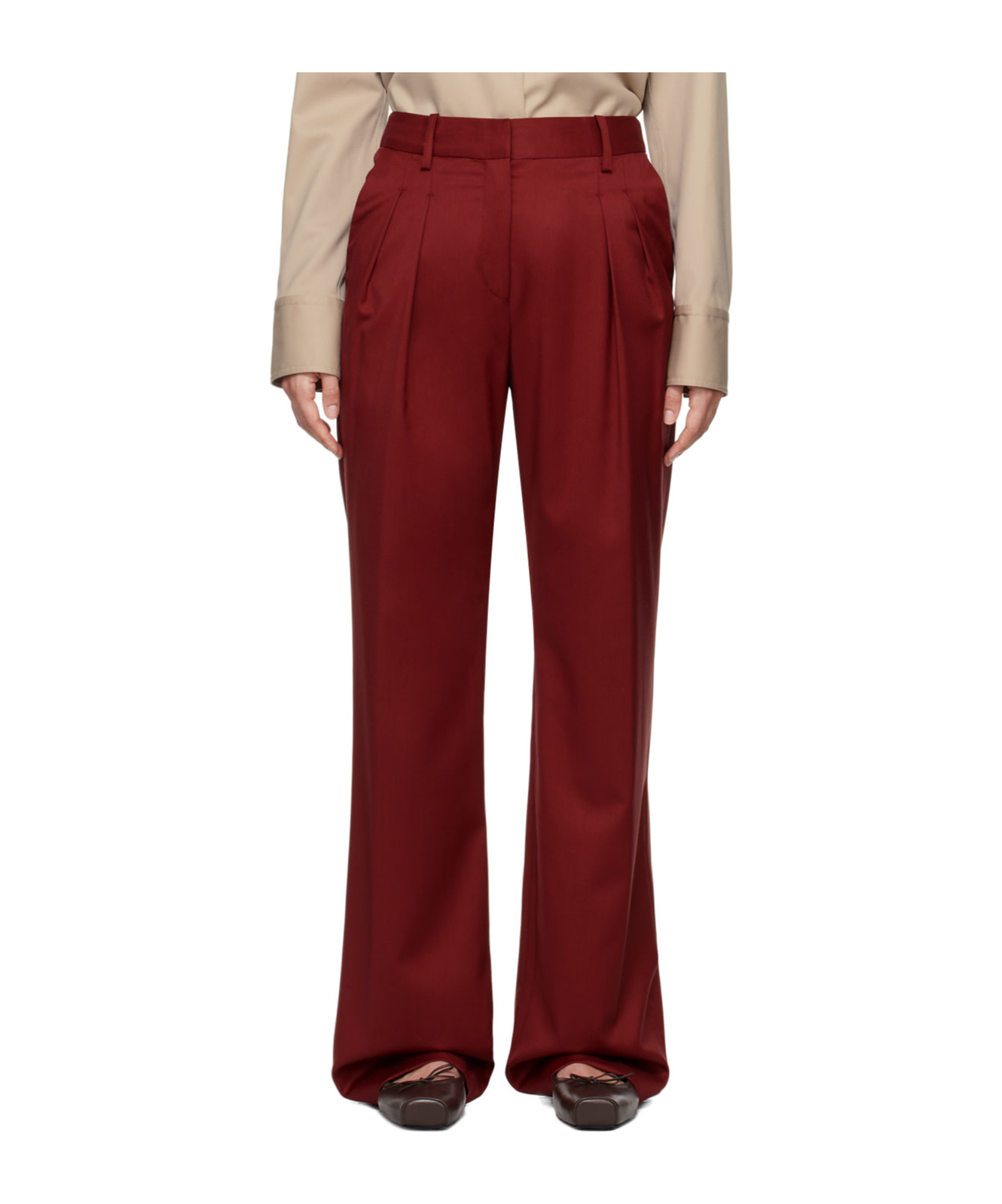 Loulou Studio Casual Pants With Belt Loops In Red