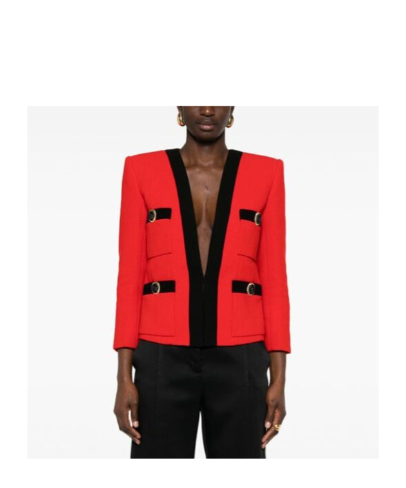 Balmain Shawl Collar Double Wool Crepe Jacket In Red