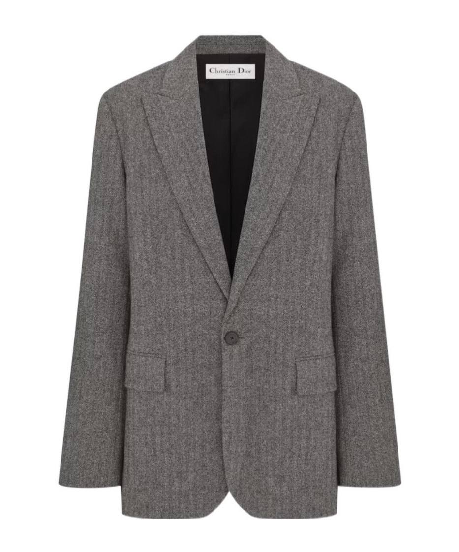 Dior Lapel Long-sleeved Wool Suit Coat In Gray
