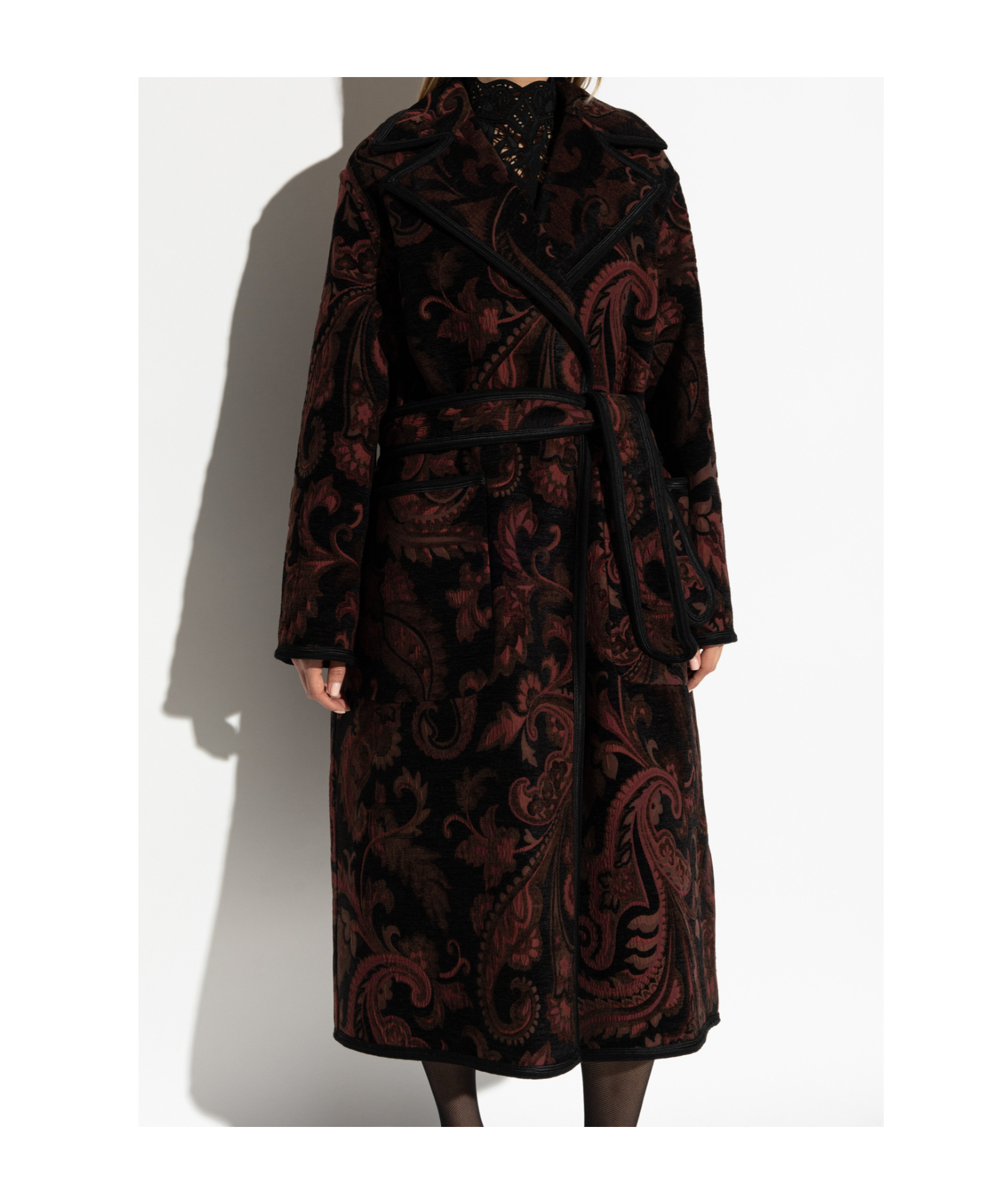 Etro Patterned Knee-length Coat In Black