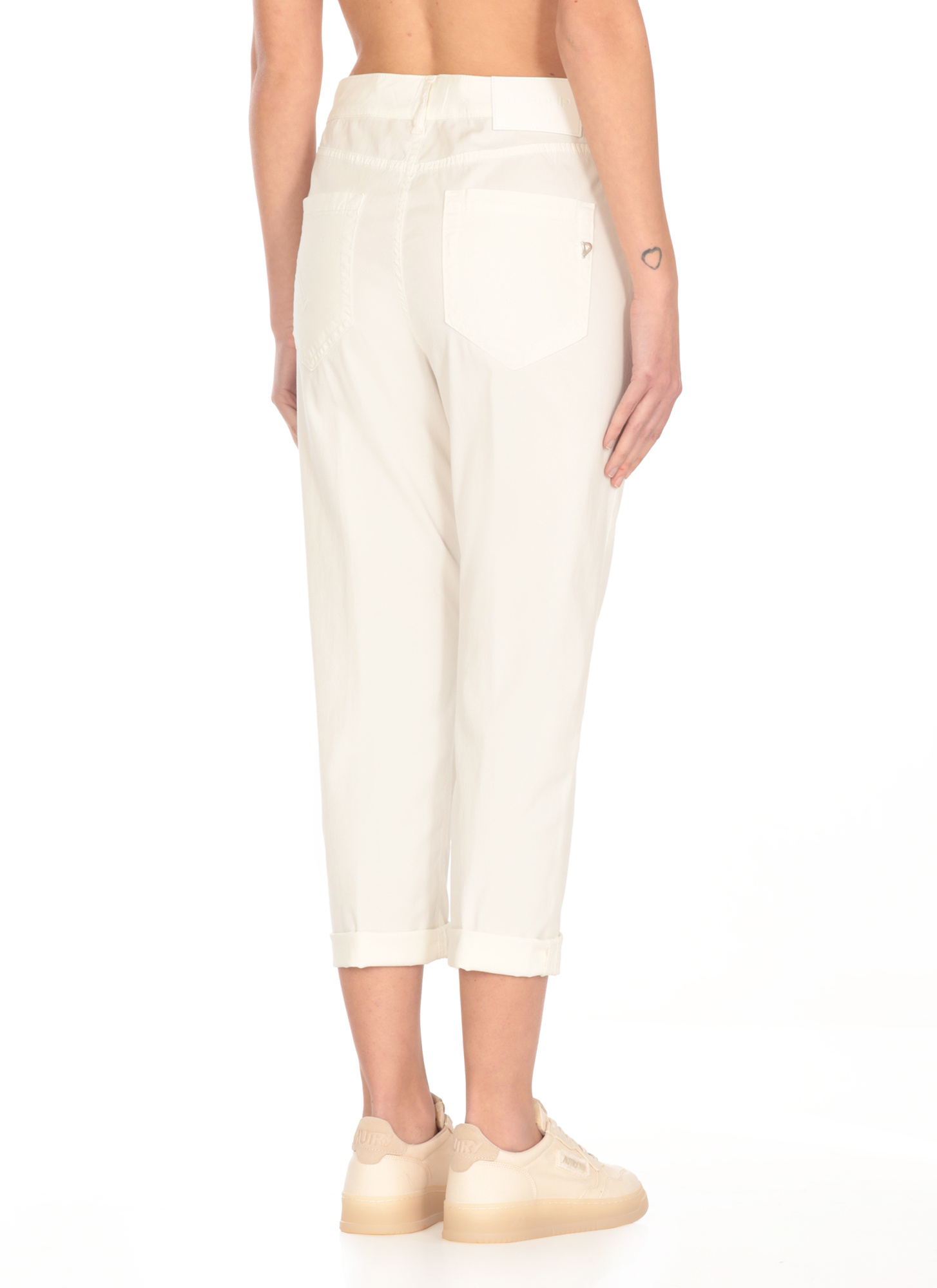 Dondup Cropped Cotton-blend Denim Jeans With Button Detailing In White