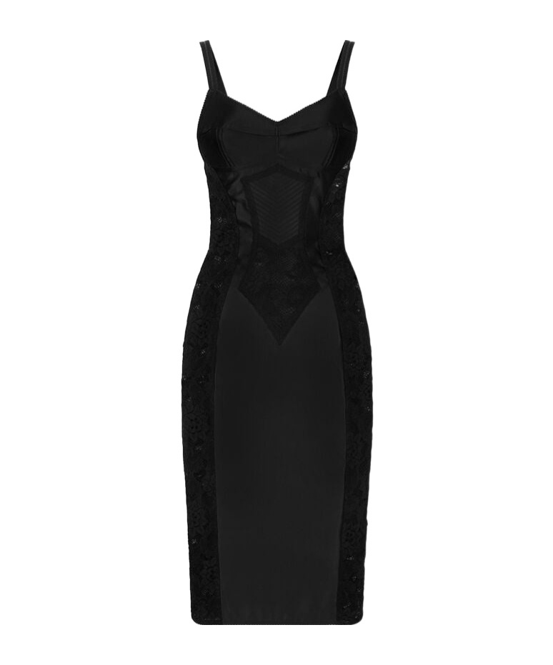 Dolce & Gabbana Satin And Lace Calf-length Corset Dress In Black