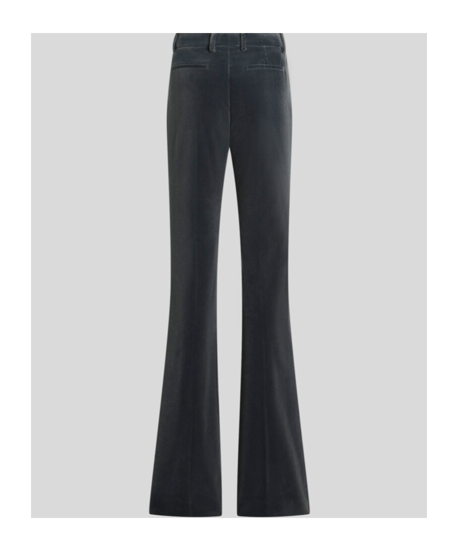 Etro Velvet Flared Hem Trousers Pockets In Black