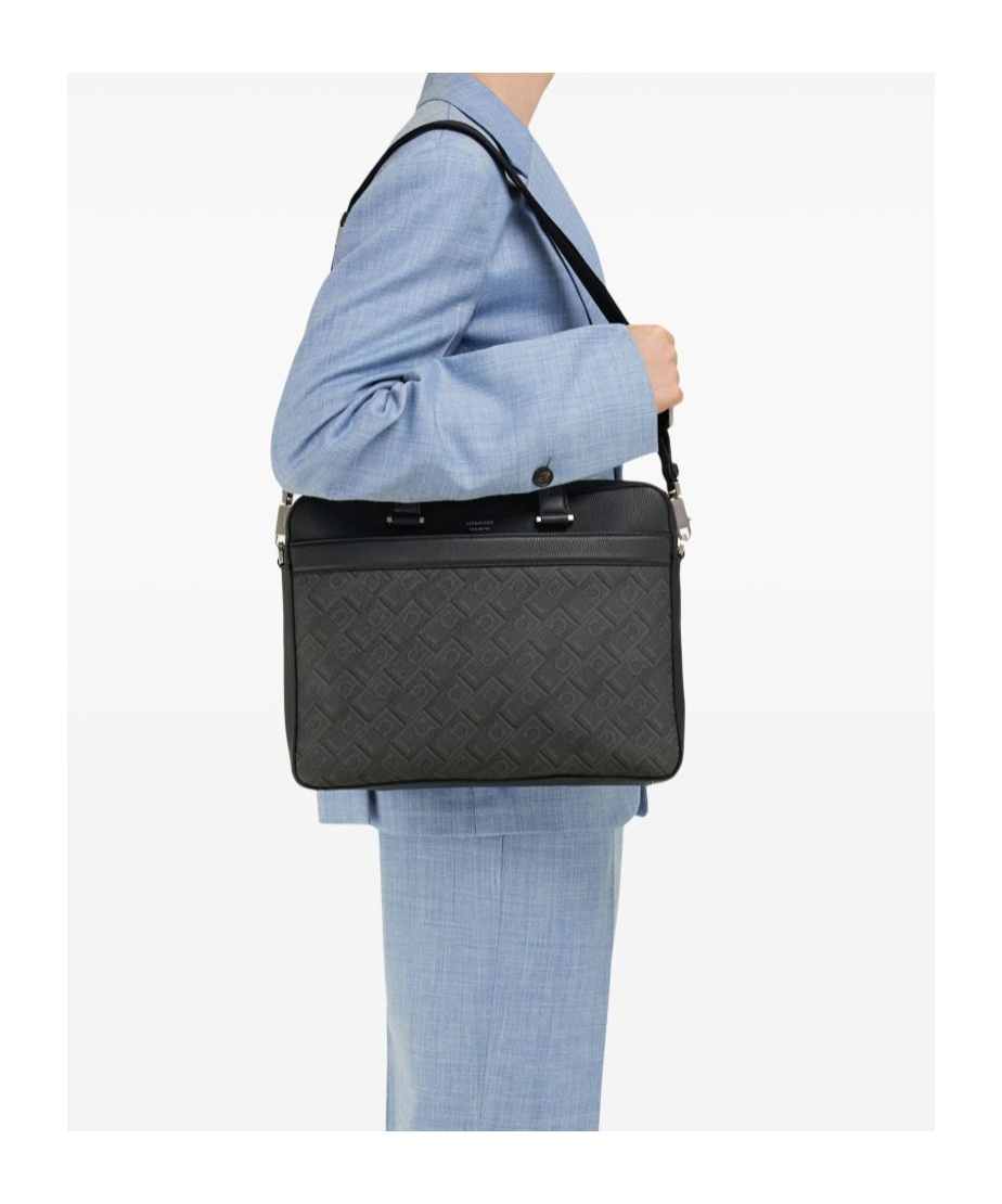Ferragamo Men's Gancini Business Bag In Black