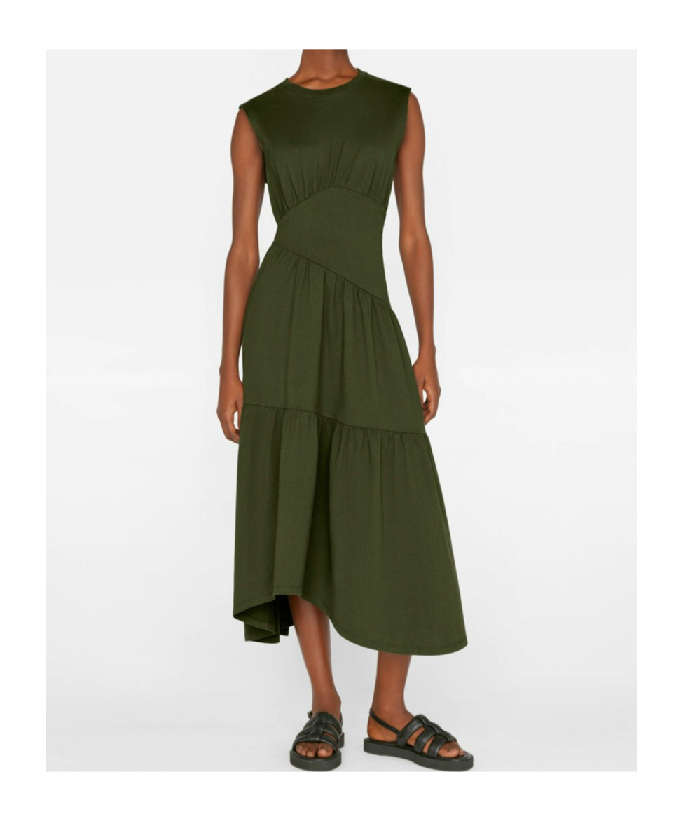 Frame Ribbed-knit Midi Dress In Green
