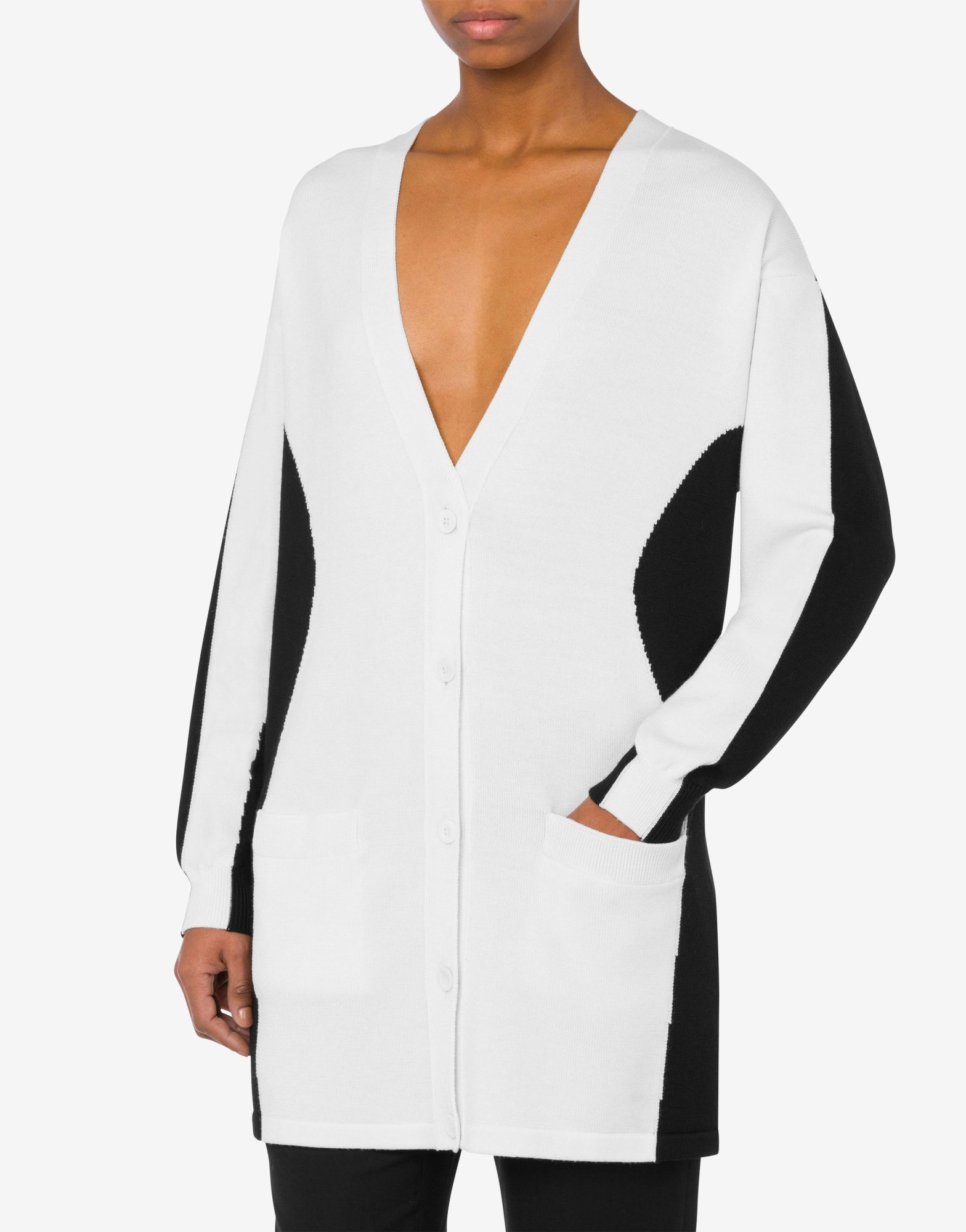 Moschino Black And White Wool Cardigan In White