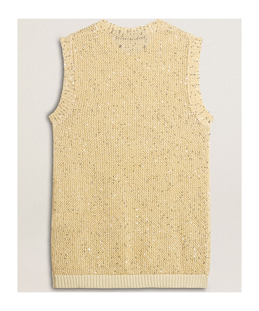 GOLDEN GOOSE MESH KNIT TOP WITH SEQUINS AND CONTRASTING DETAILS