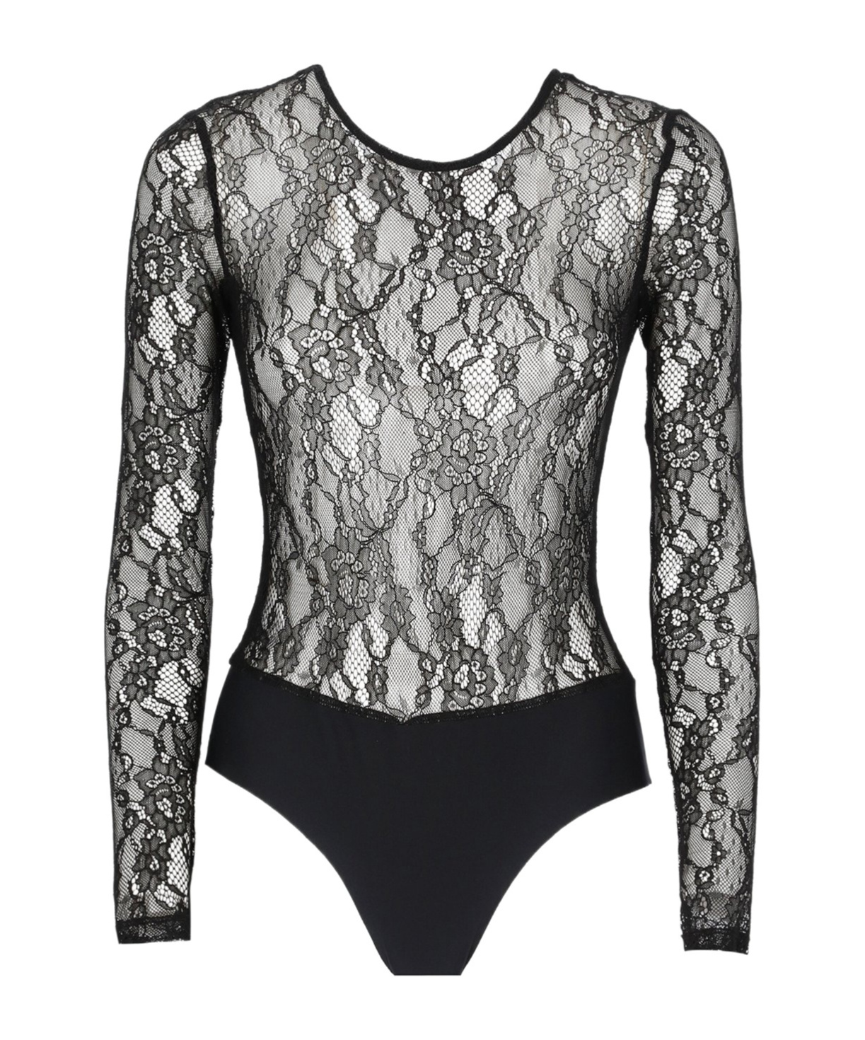 Pinko Chantilly Lace Long-sleeve Bodysuit In Black