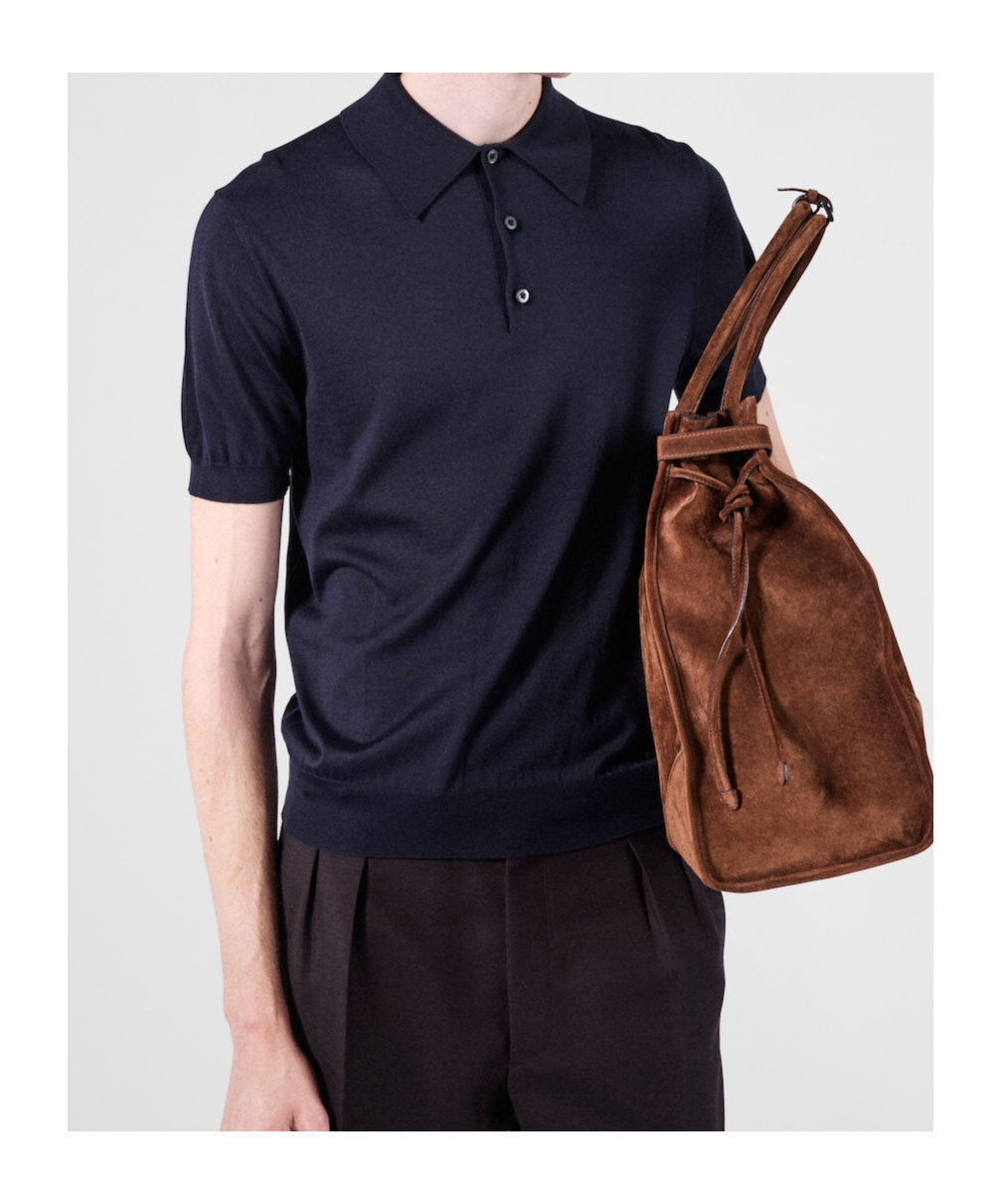 Prada Dark Blue Silk Polo Shirt In Blue