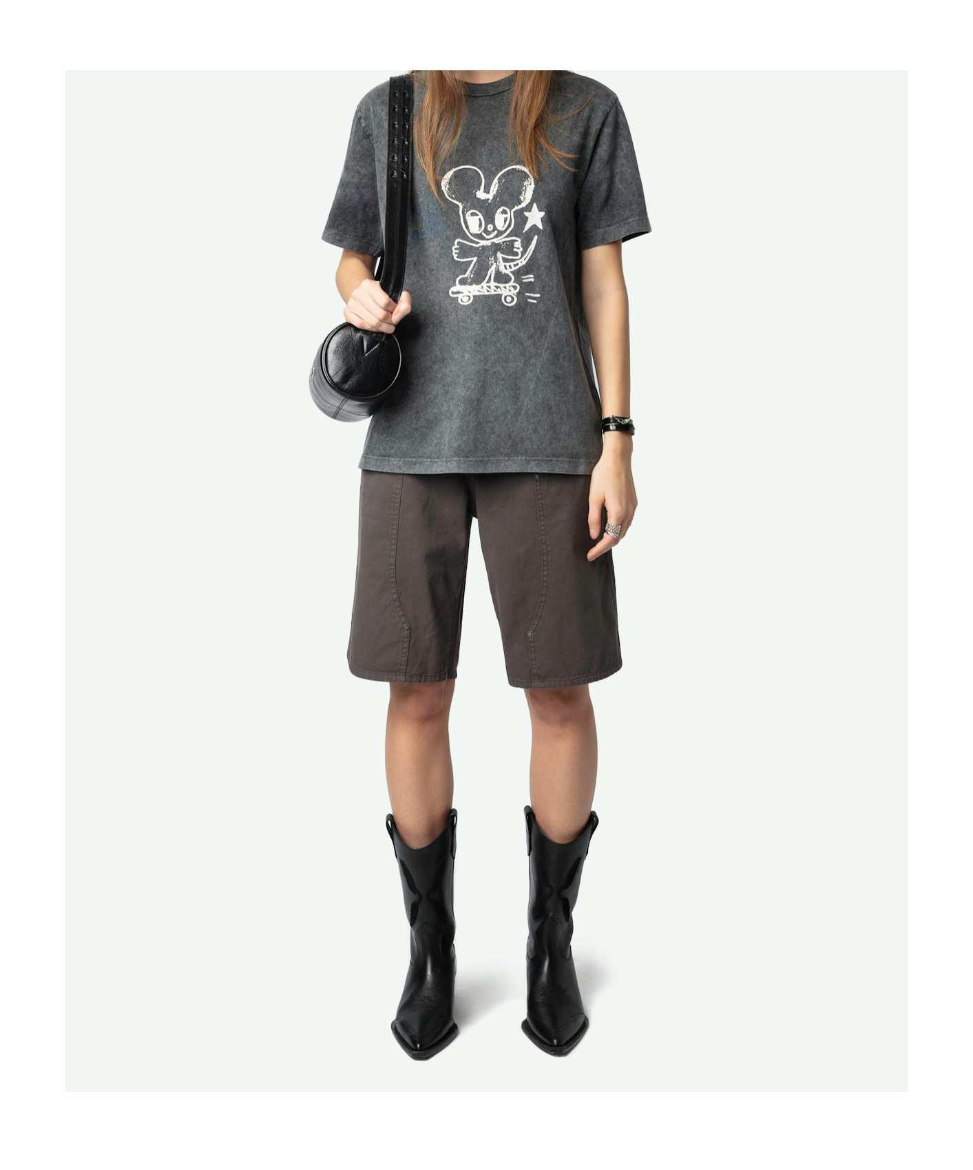 Zadig & Voltaire Womens Edwin Mouse-print Cotton T-shirt Carbone In Carbone