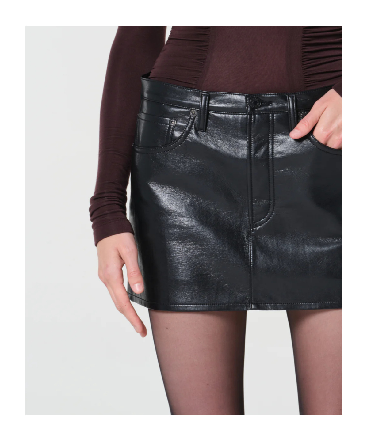 Agolde Mini Keira Topstitching Skirt In Black