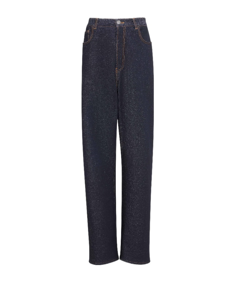 Alaïa Denim Knit Loose Pants In Blue