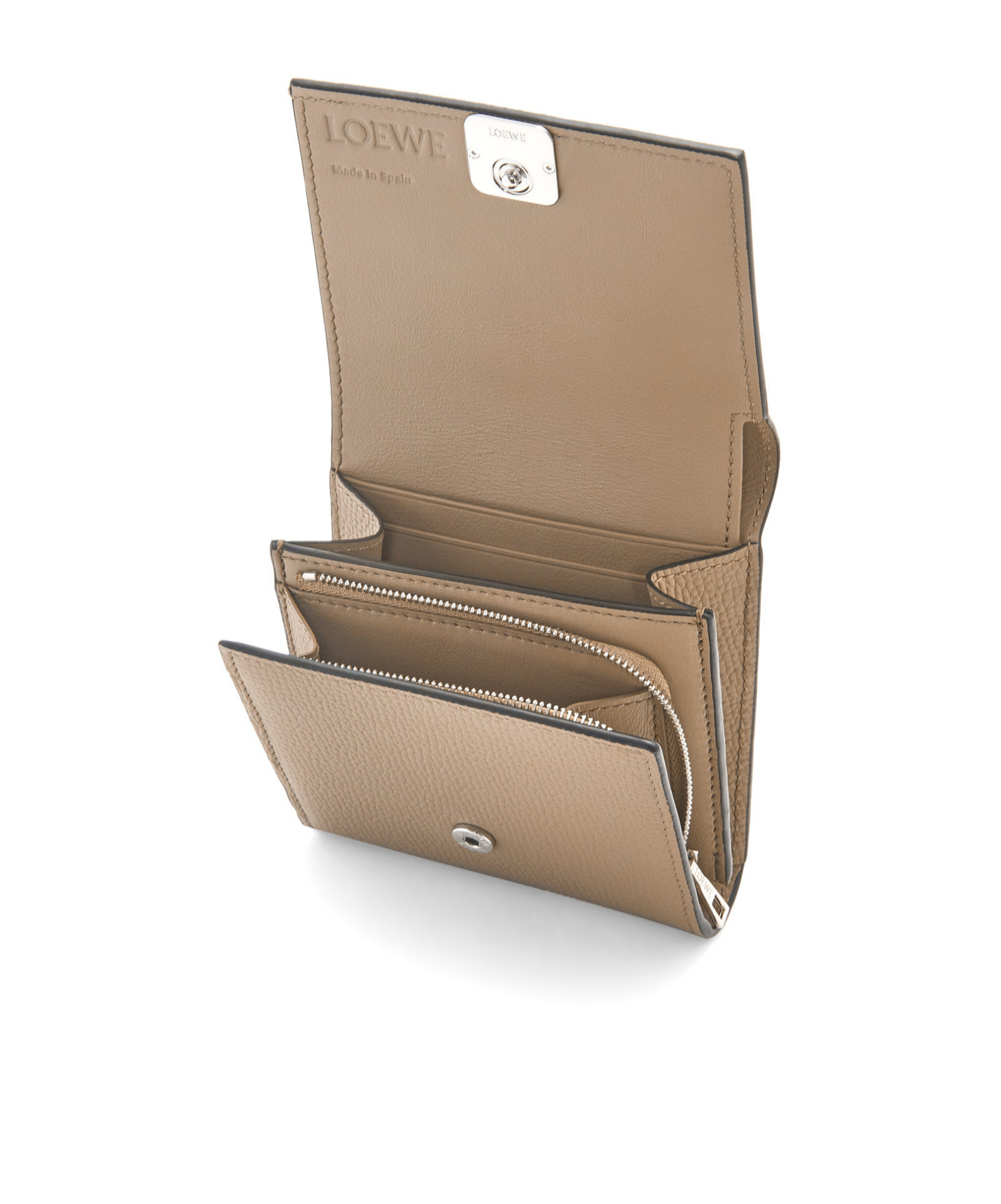 Loewe Anagram Compact Flap Wallet In Pebble Grain Calfskin In Neutral