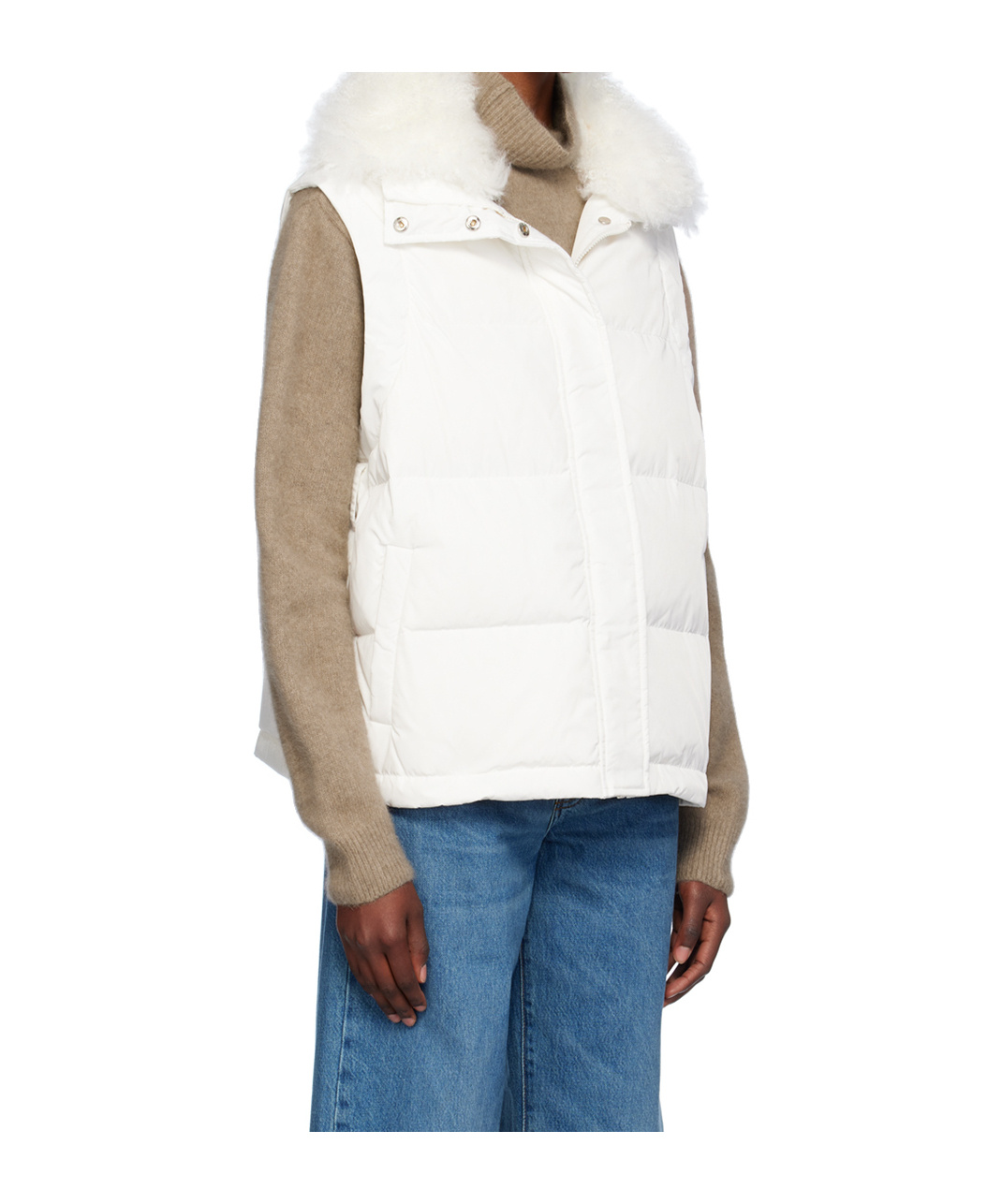 Shop Yves Salomon Quilted Zipper Down Jacket In White
