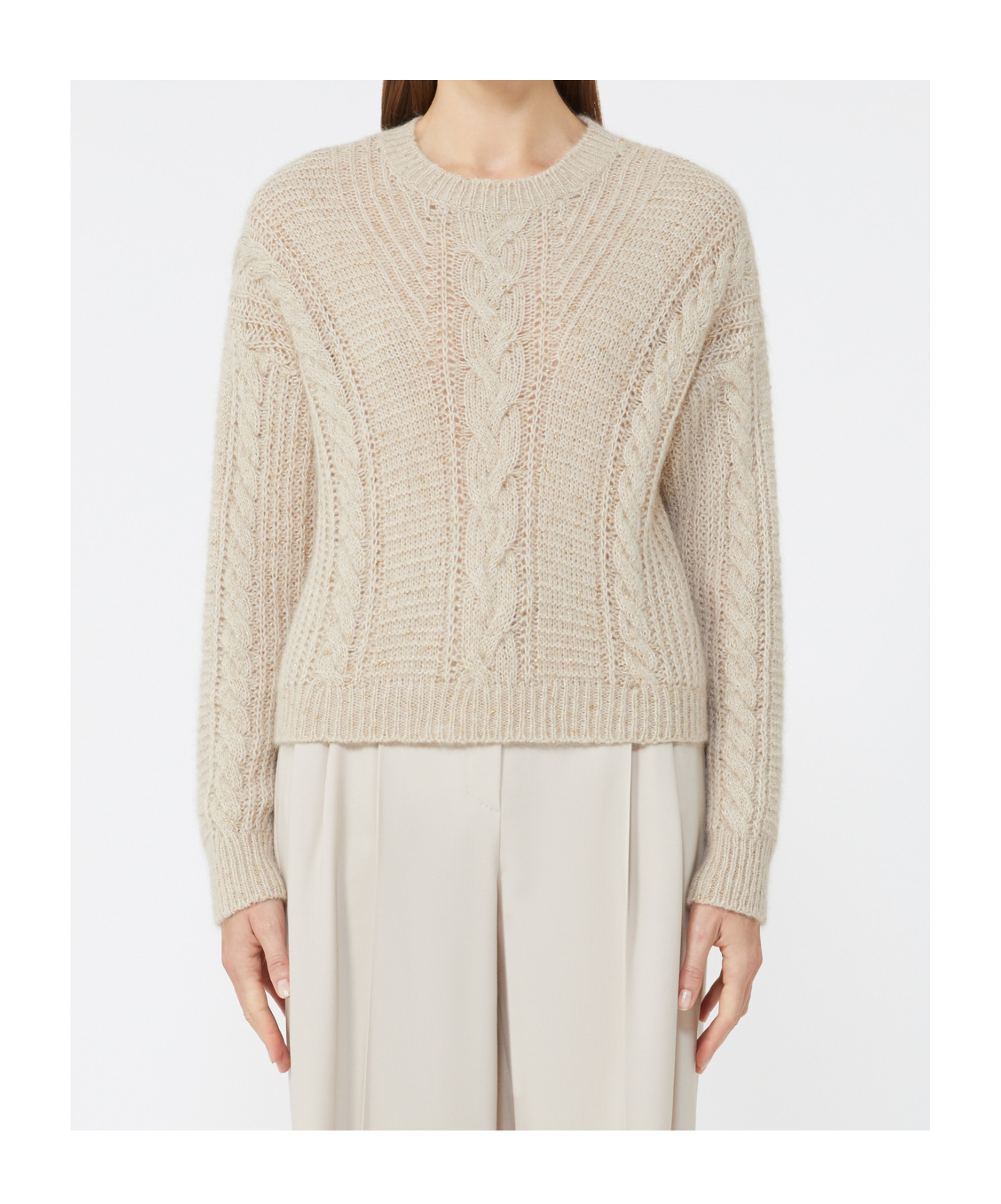 Max Mara Studio Crewneck Ribbed Jumper In Neutral