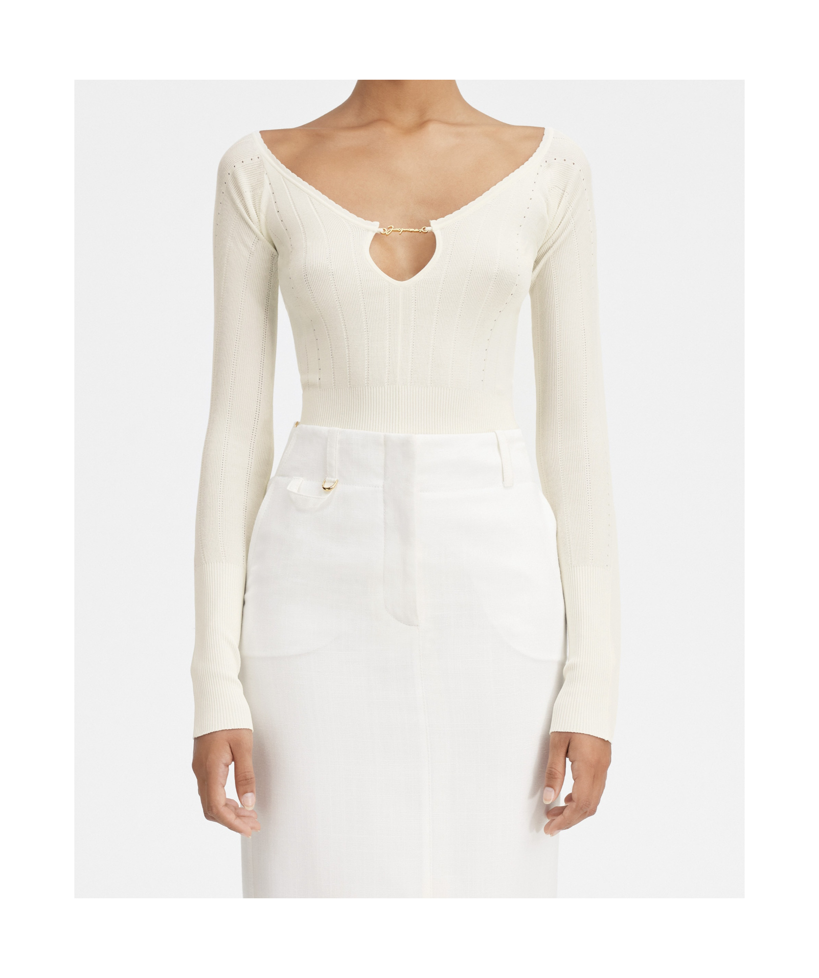 Jacquemus Long Sleeve Scalloped Top In White