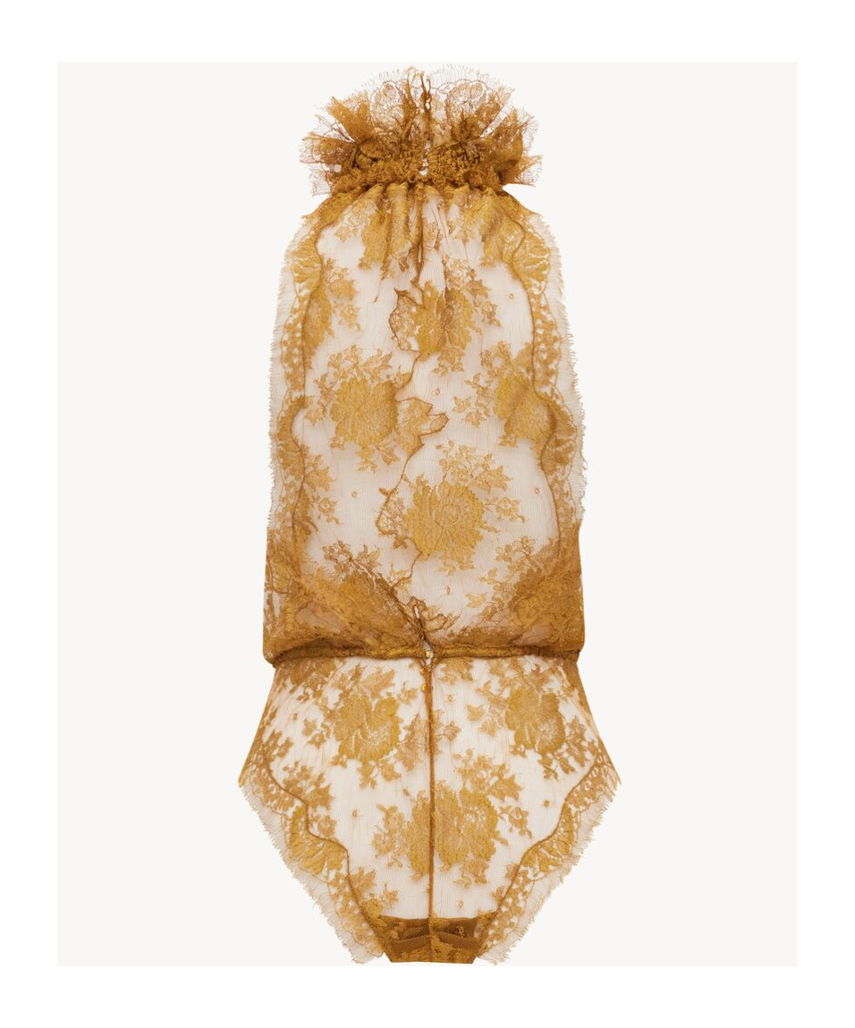 Saint Laurent Bodysuit In Lace In Brown