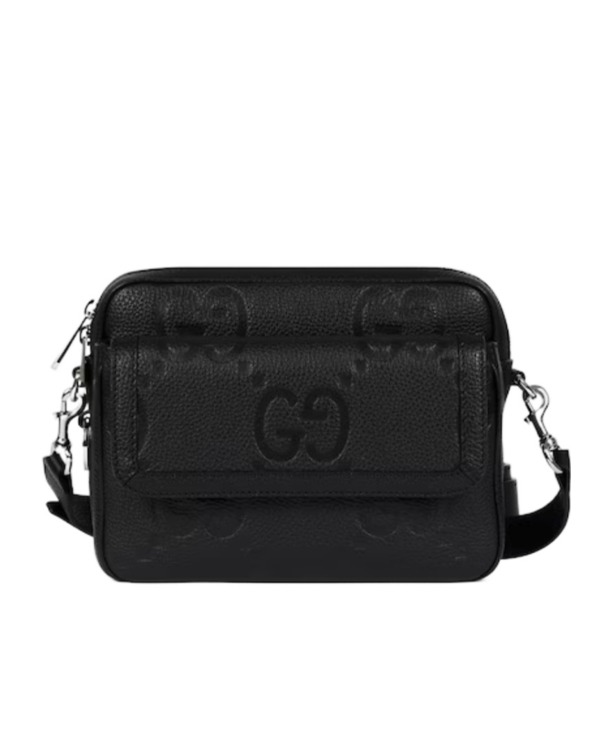 Gucci Jumbo Gg Leather Messenger Bag In Black