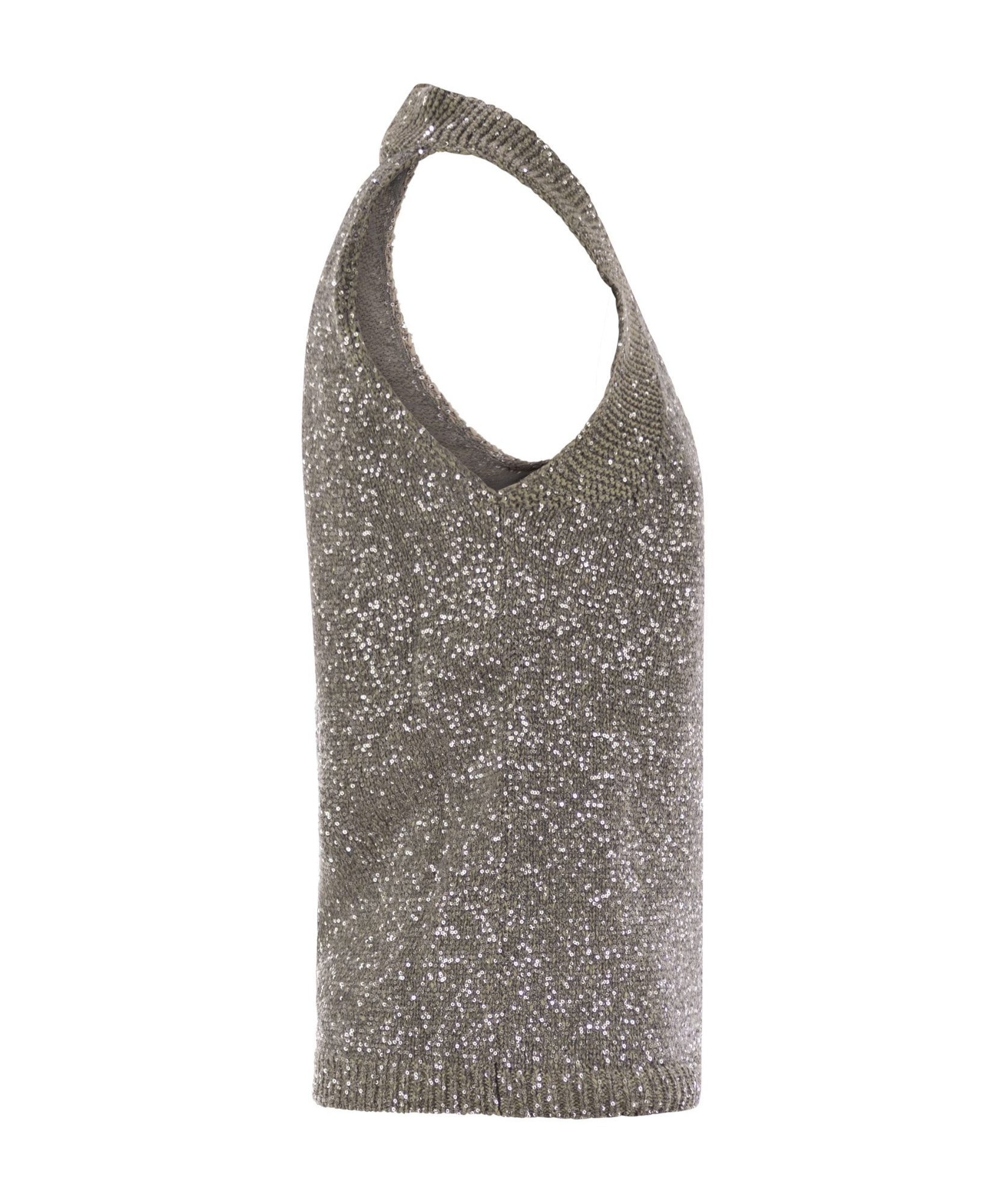 Fabiana Filippi Cotton Knit Tank Top With Sequins In Gray