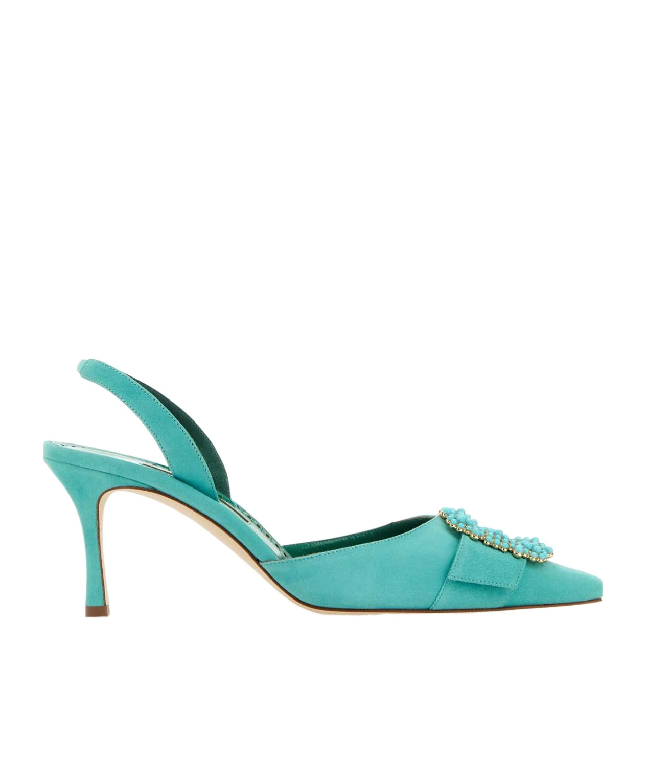 Manolo Blahnik Turquoise Suede Gibsli Pumps