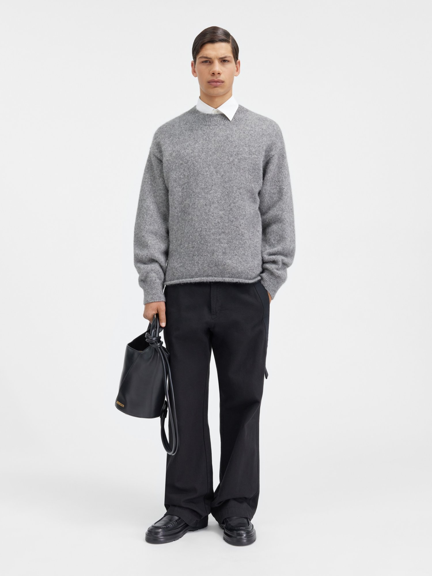 Jacquemus Jacquard Logo Alpaca Sweater In Gray