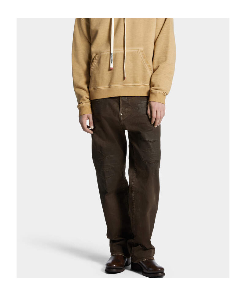 Dsquared2 Bull Leatherette Wash Loose Jeans In Brown