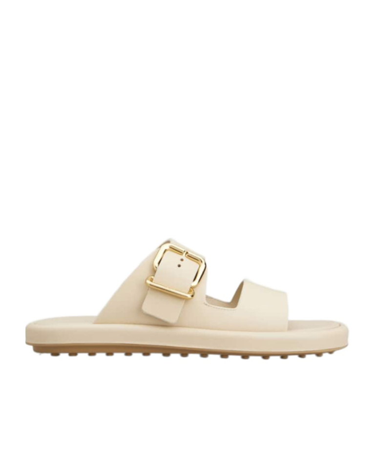 Tod's Wide Strap Buckle Leather Sandals In Nude