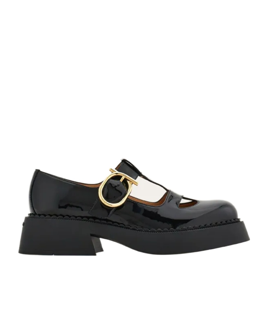 Ferragamo Leather Zoey Ballerinas Chunky Heel In Black