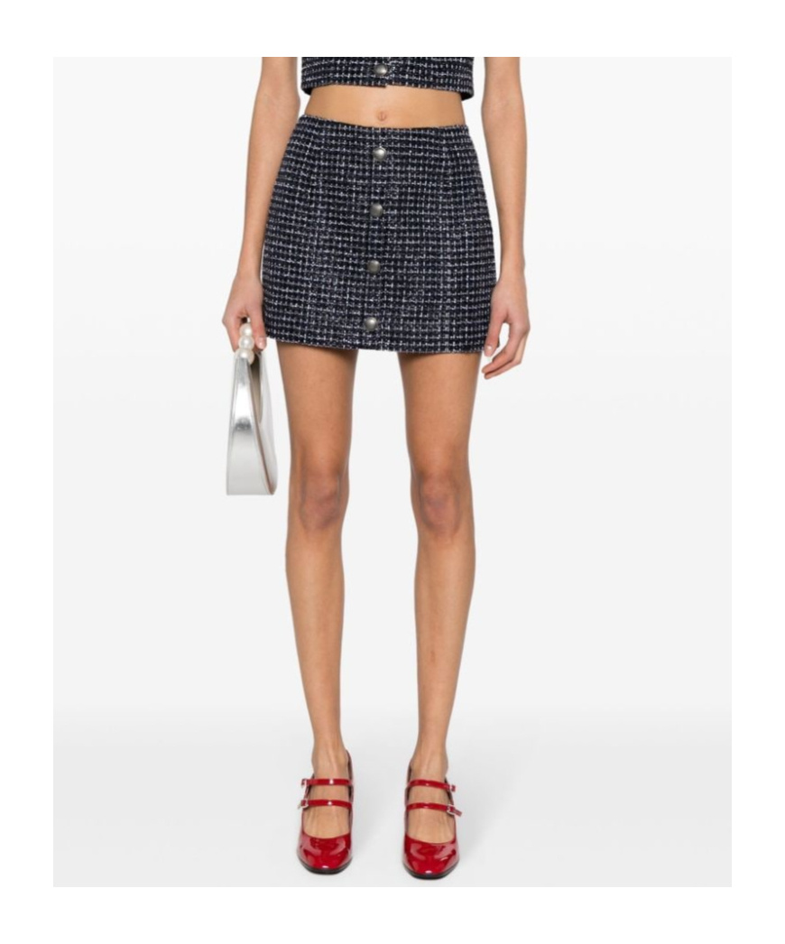 Alessandra Rich Women Sequin Checked Tweed Mini Skirt In Black