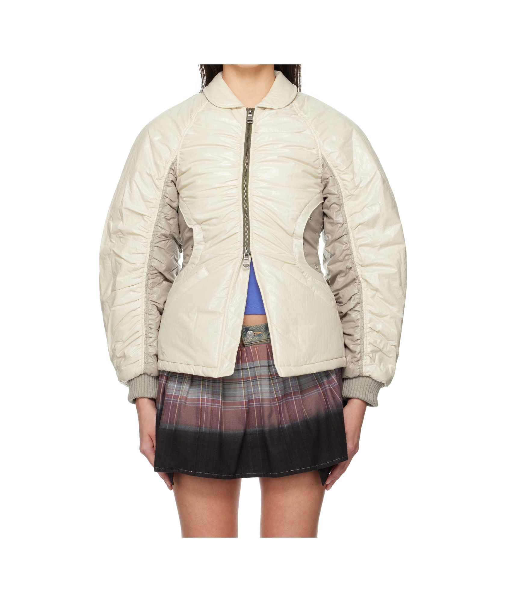 Andersson Bell Off-white Luna Back-corset Bomber Jacket In Nude