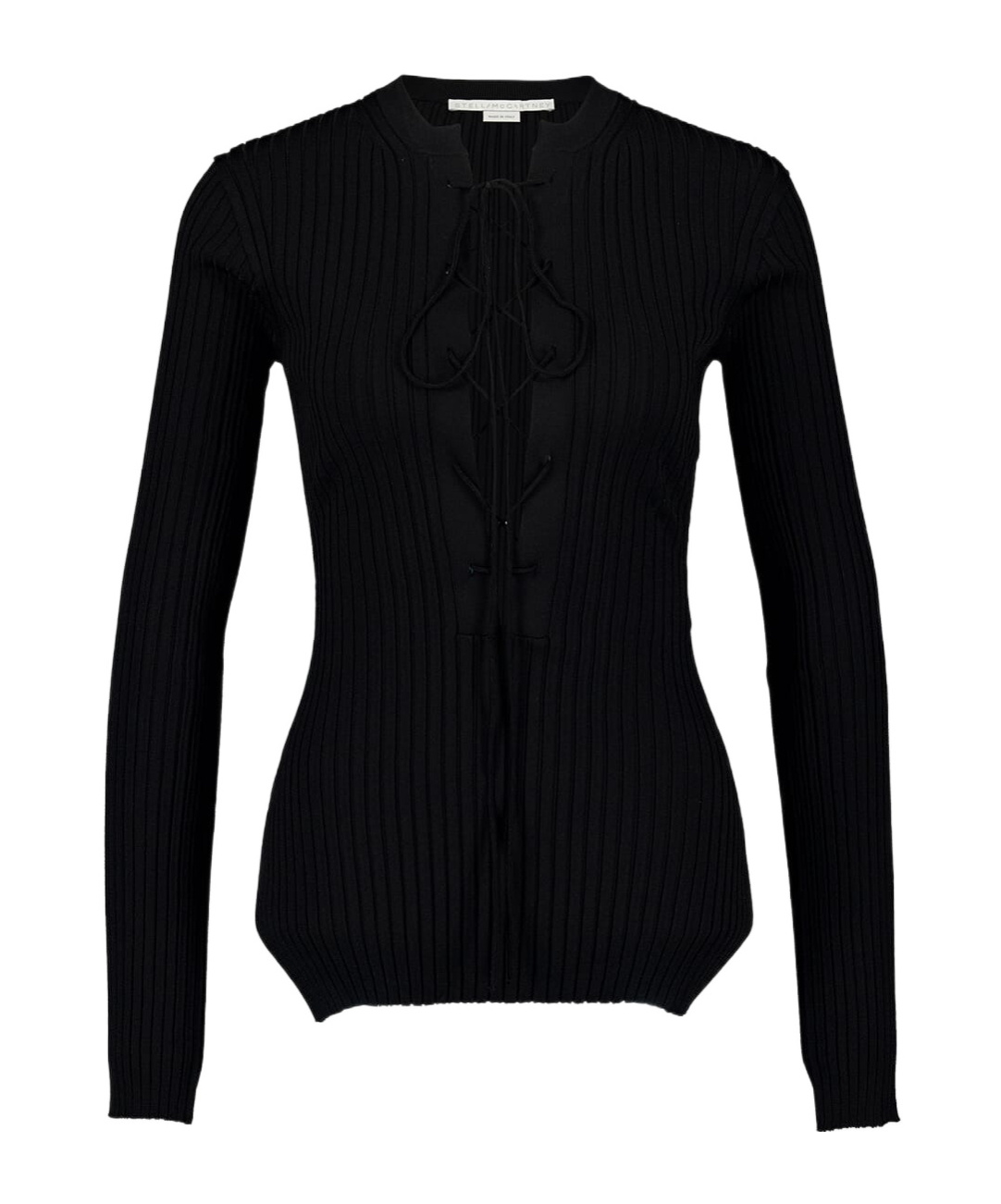 Stella Mccartney Lace-up Ribbed Knit Jumper In Black