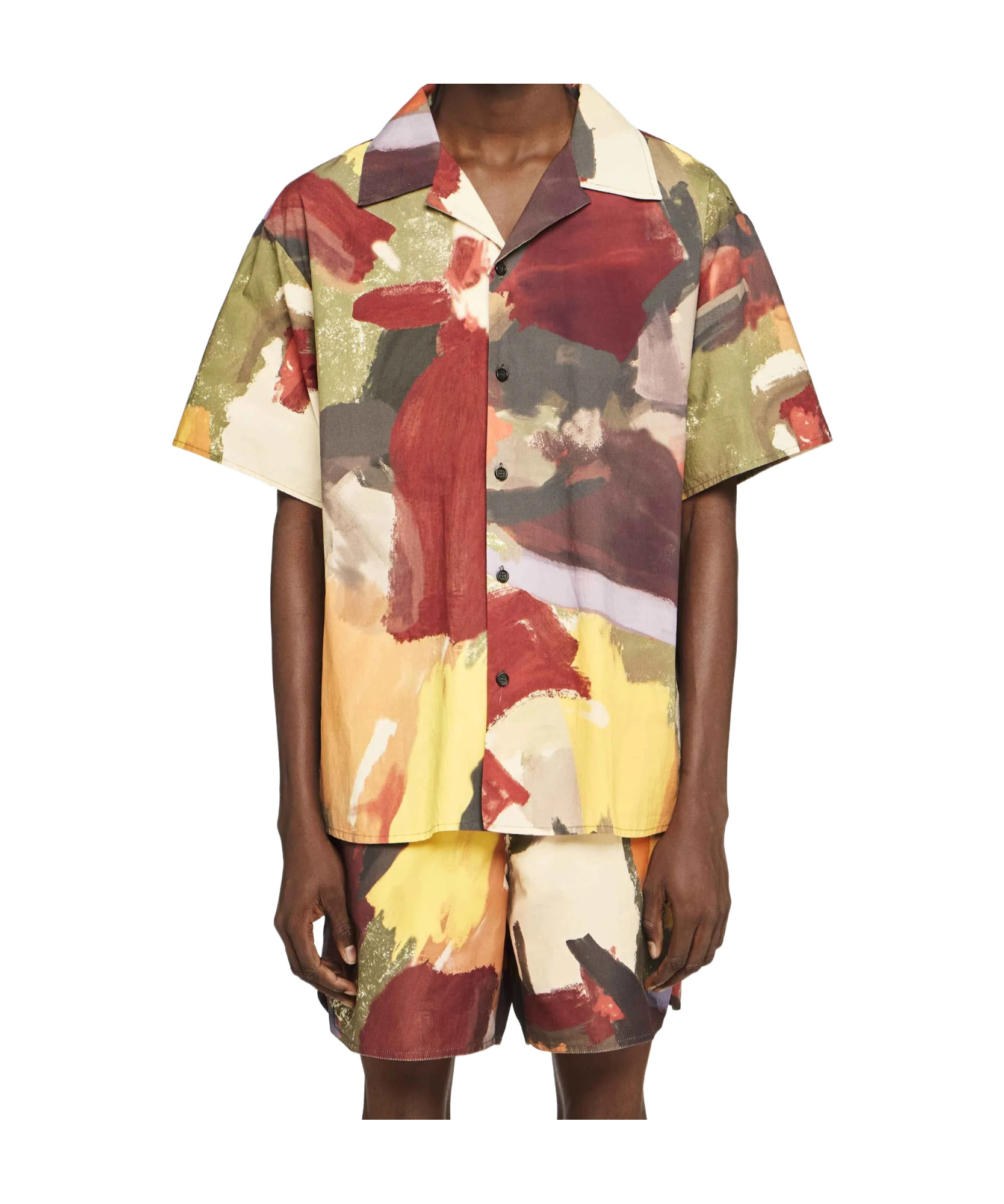 Jw Anderson J. W. Anderson Wide V-neck Short Sleeve Shirt With Abstract Print In Brown