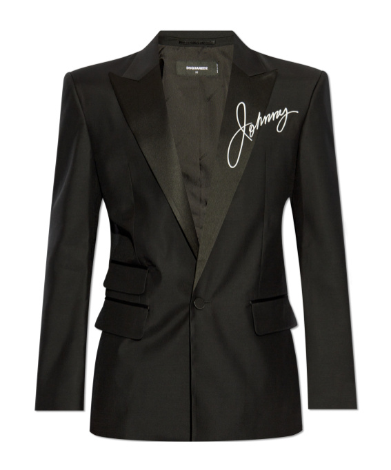 Dsquared2 Logo Print Single-breasted Blazer In Black