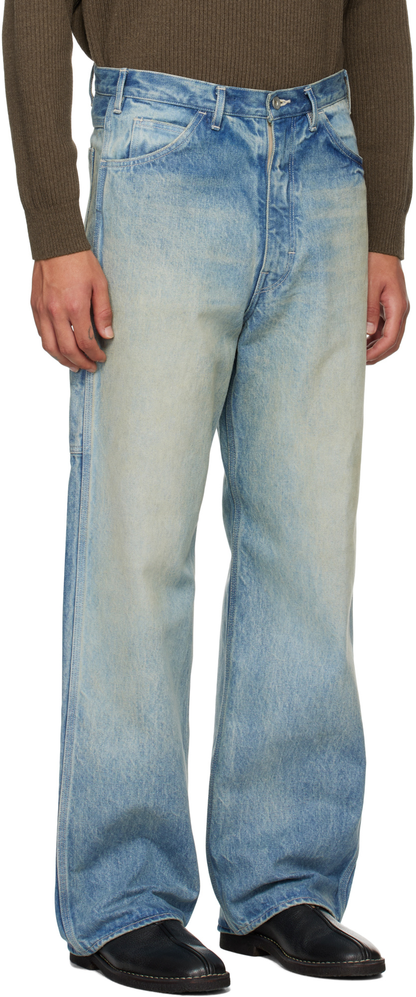 Auralee Denim Trousers With Belt Loops In Multicolor