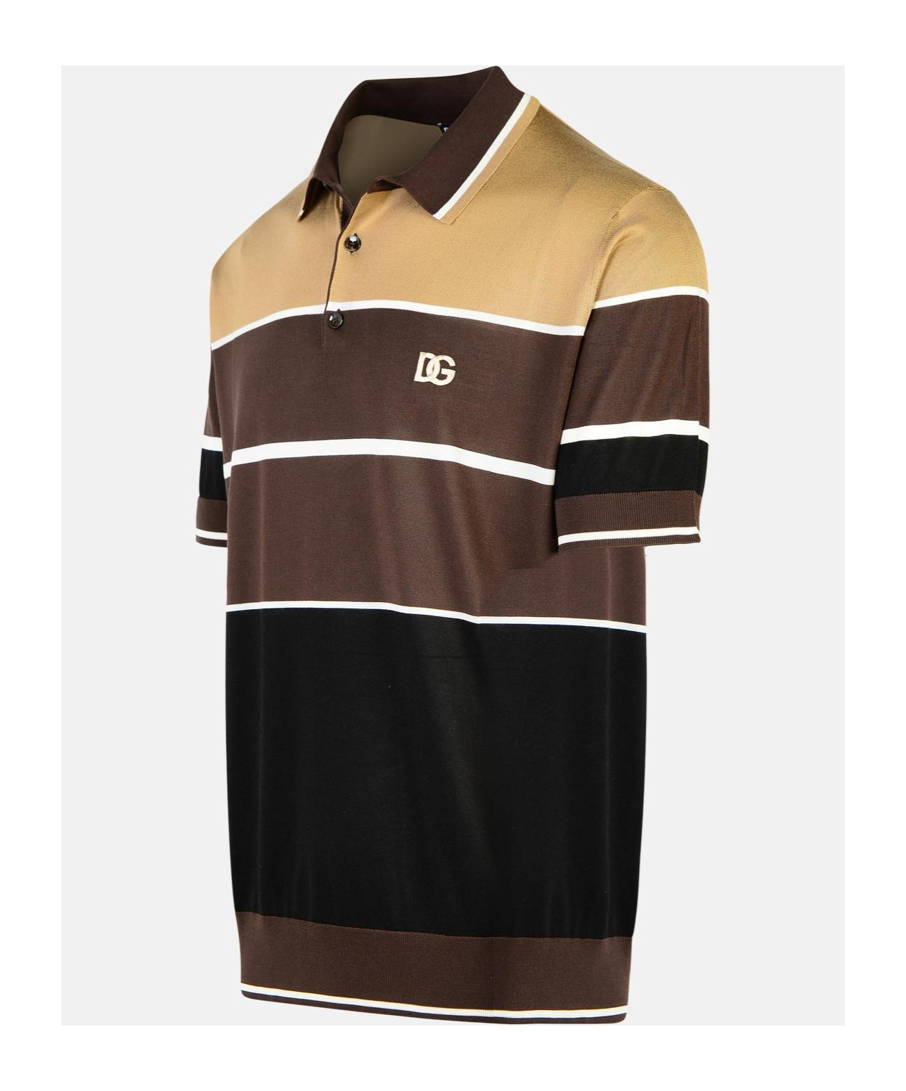 Shop Dolce & Gabbana Striped Silk Polo Shirt In Black