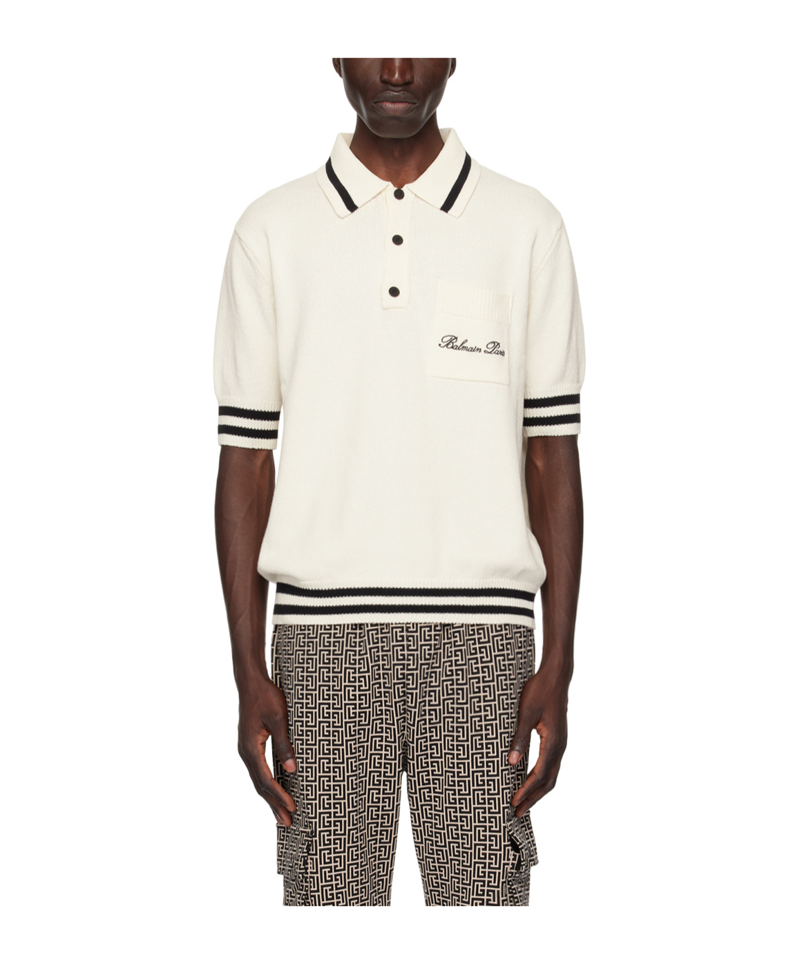 Balmain Logo Short-sleeved Polo Shirt In White